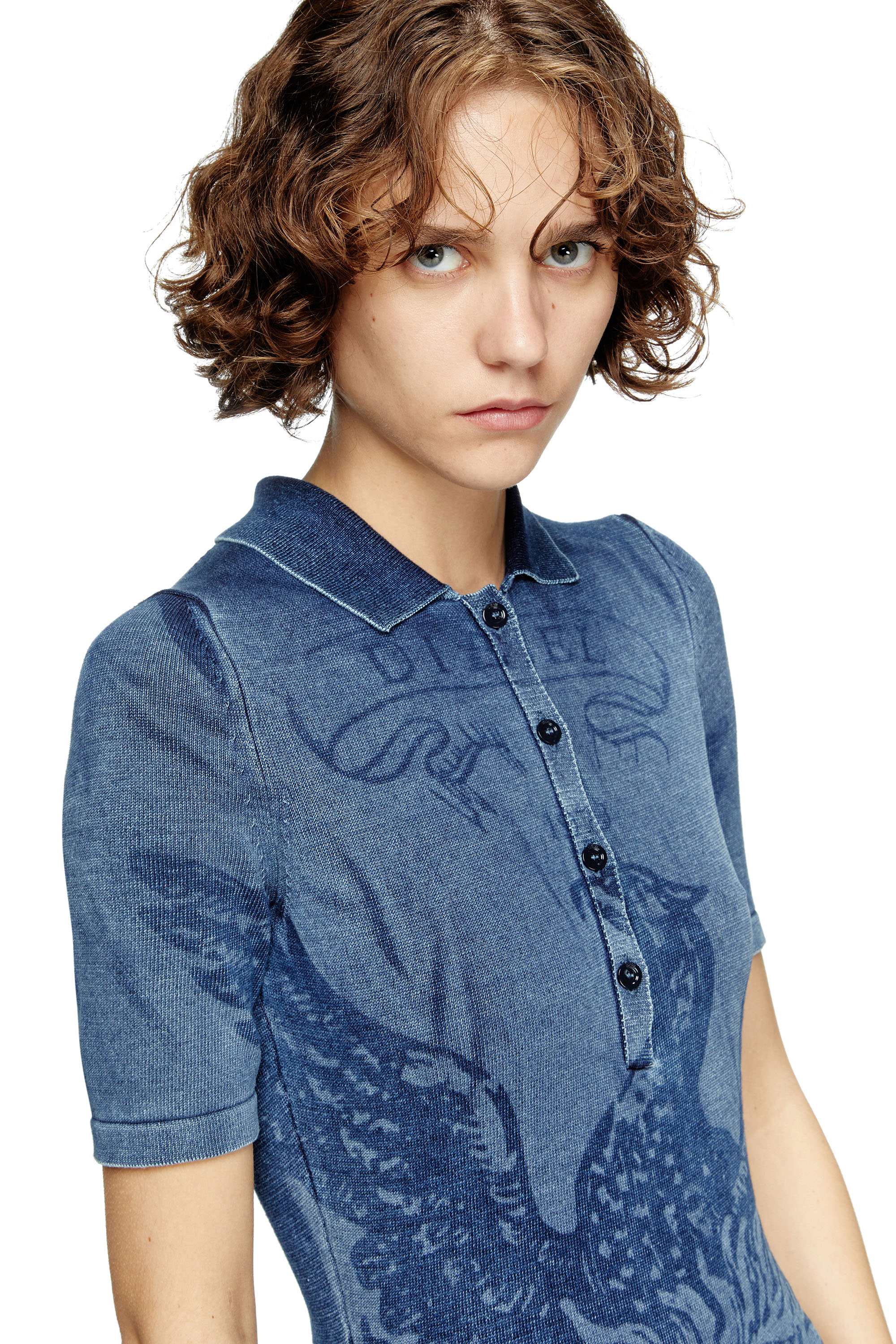 Diesel - M-FENNY-DRS, Damen Polo-Midi-Kleid im Denim-Effekt-Strick in Mittelblau - 5