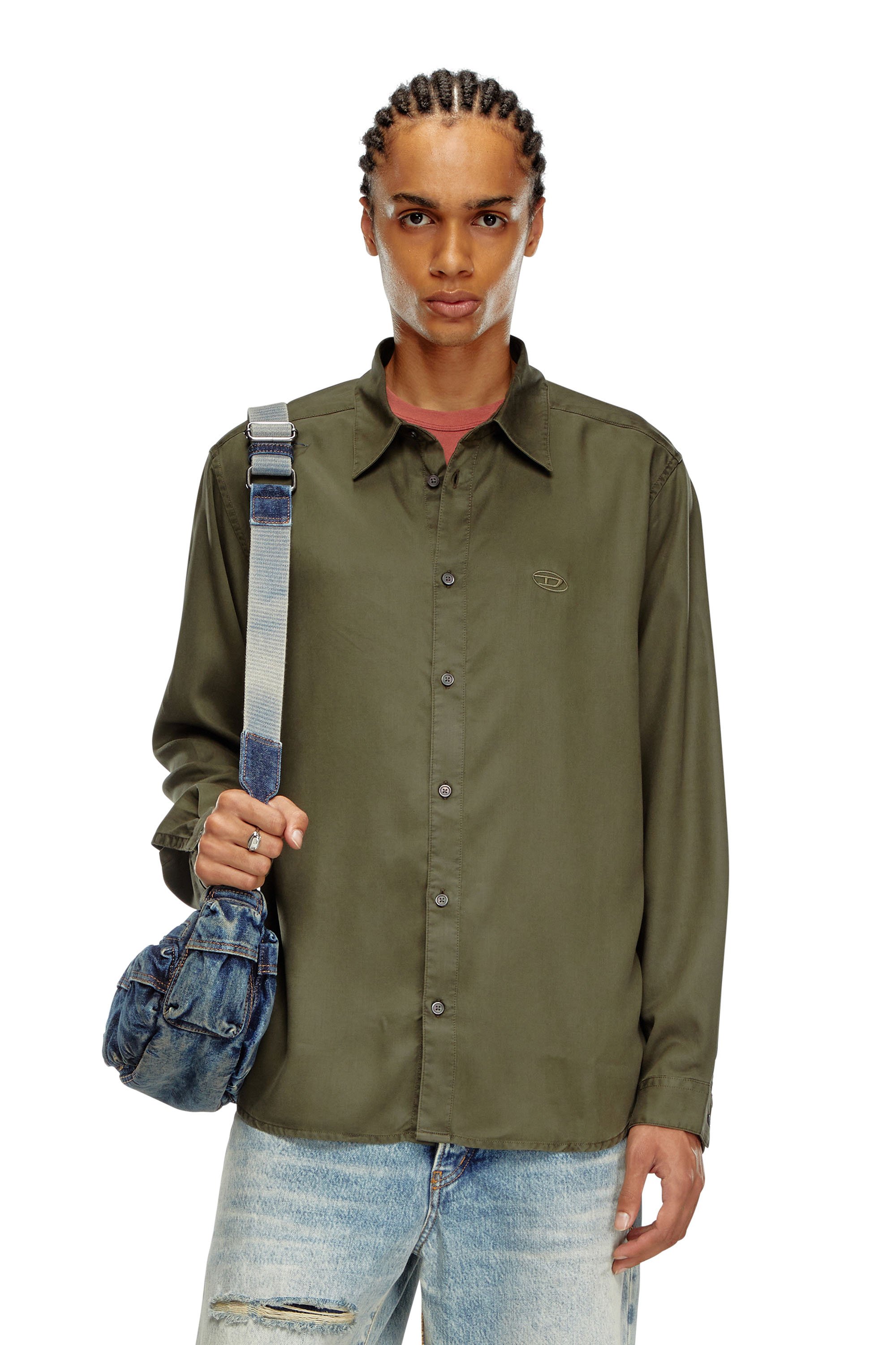 Diesel - S-SIMPLY-C, Uomo Camicia fluida con ricamo logo in Verde - Image 1