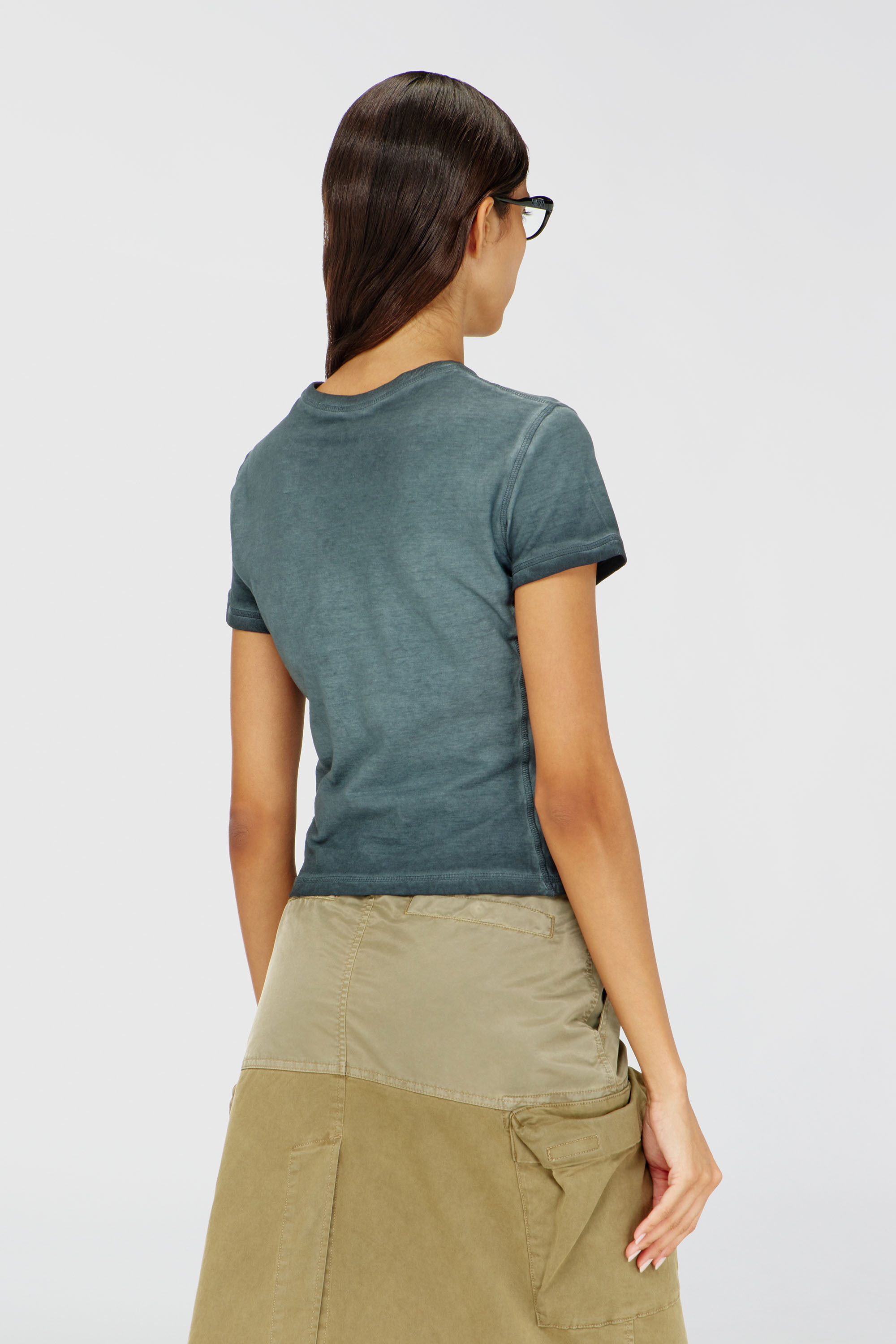 Diesel - T-UNCUTY-WAF, Damen T-Shirt mit Patches und Mikrowaffel-Seiten in Dunkelgr&uuml;n - 4