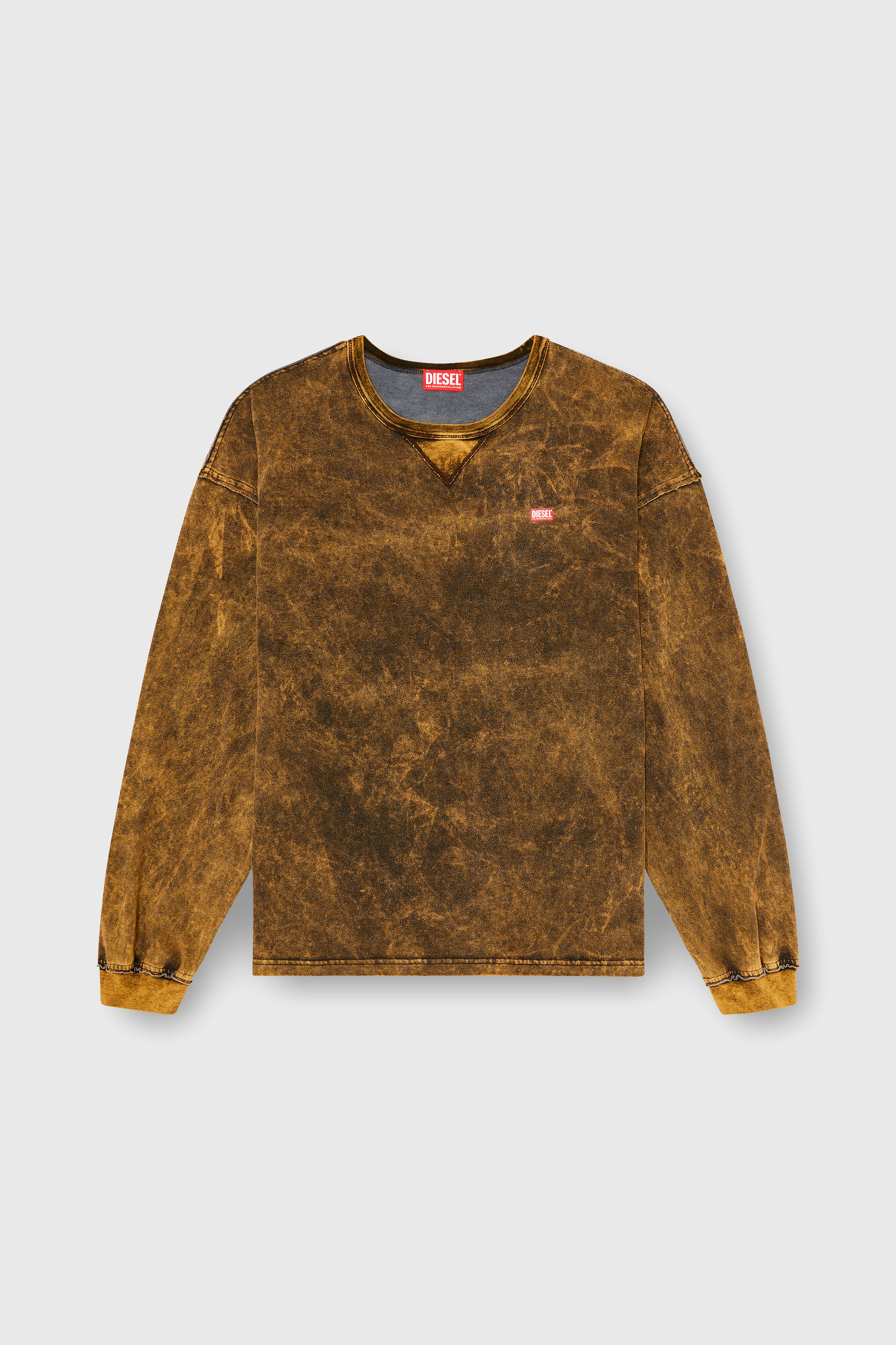 Diesel - T-BOXT-LS-RAW, T-shirt a manica lunga acid wash con soprafili sfrangiati Uomo in Marrone - 2