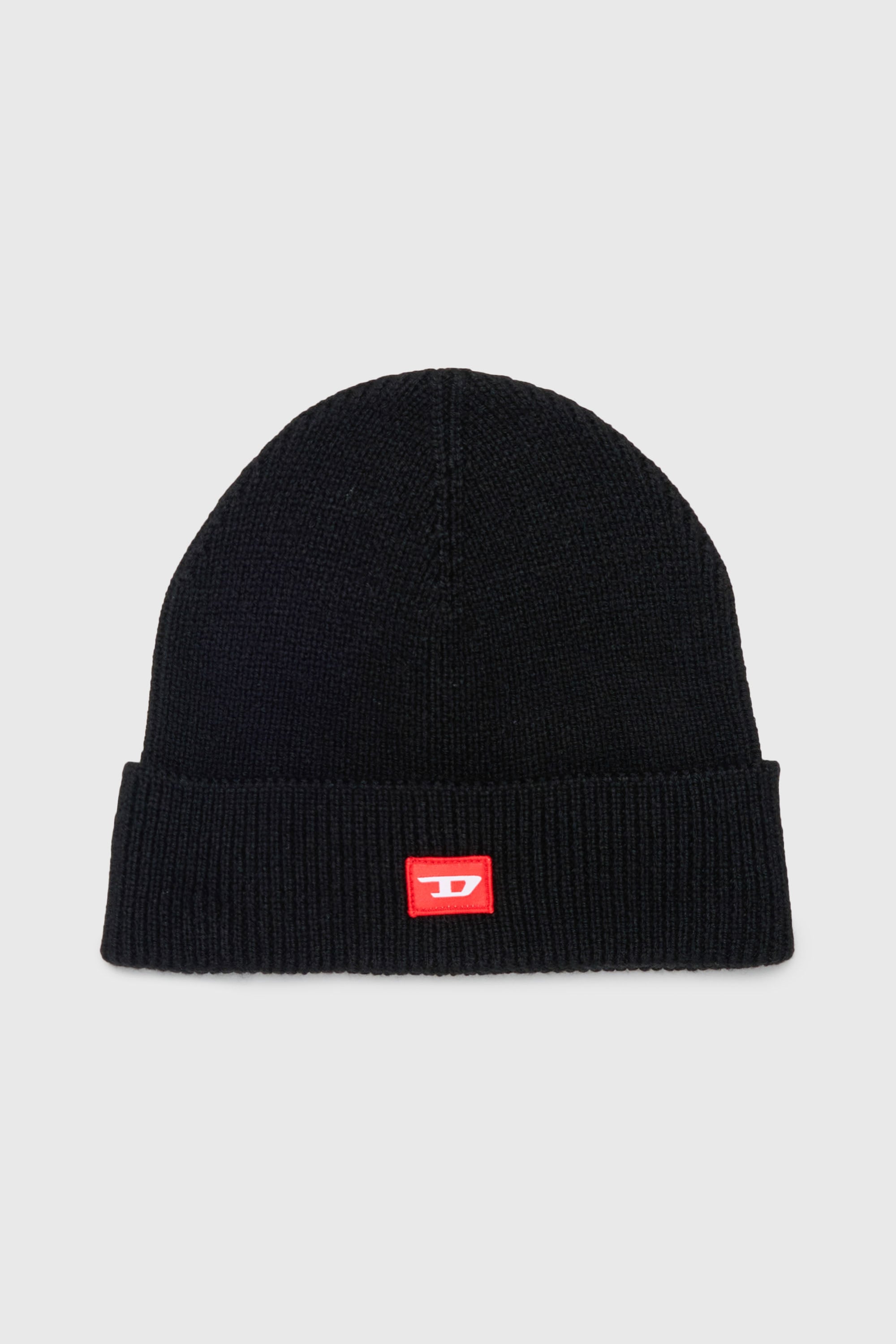 Diesel - FLOT, Bonnet en laine m&eacute;lang&eacute;e avec patch logo D Mixte in Noir - 1