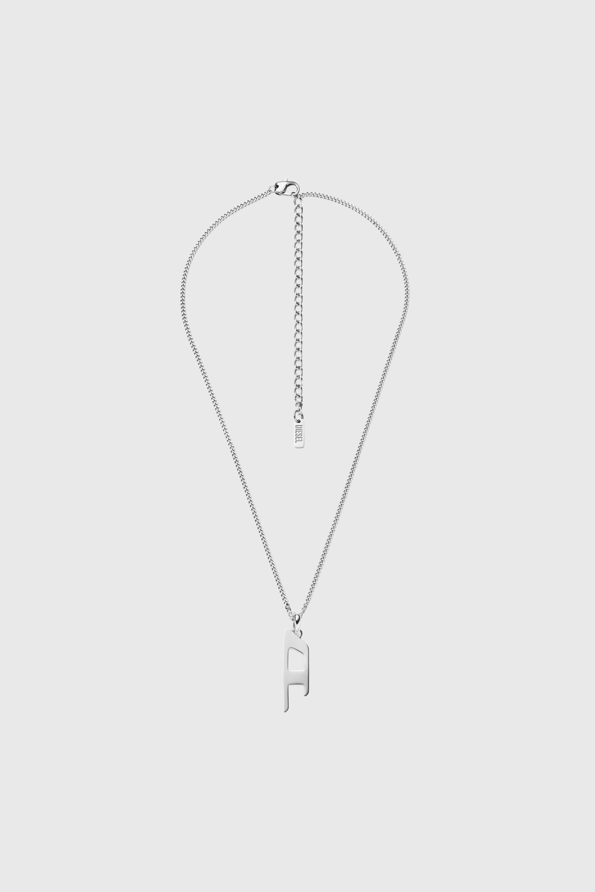 Diesel - DX1625040 JEWELLERY, Collier avec pendentif logo D en acier inoxydable Mixte in Gris argent&eacute; - 1