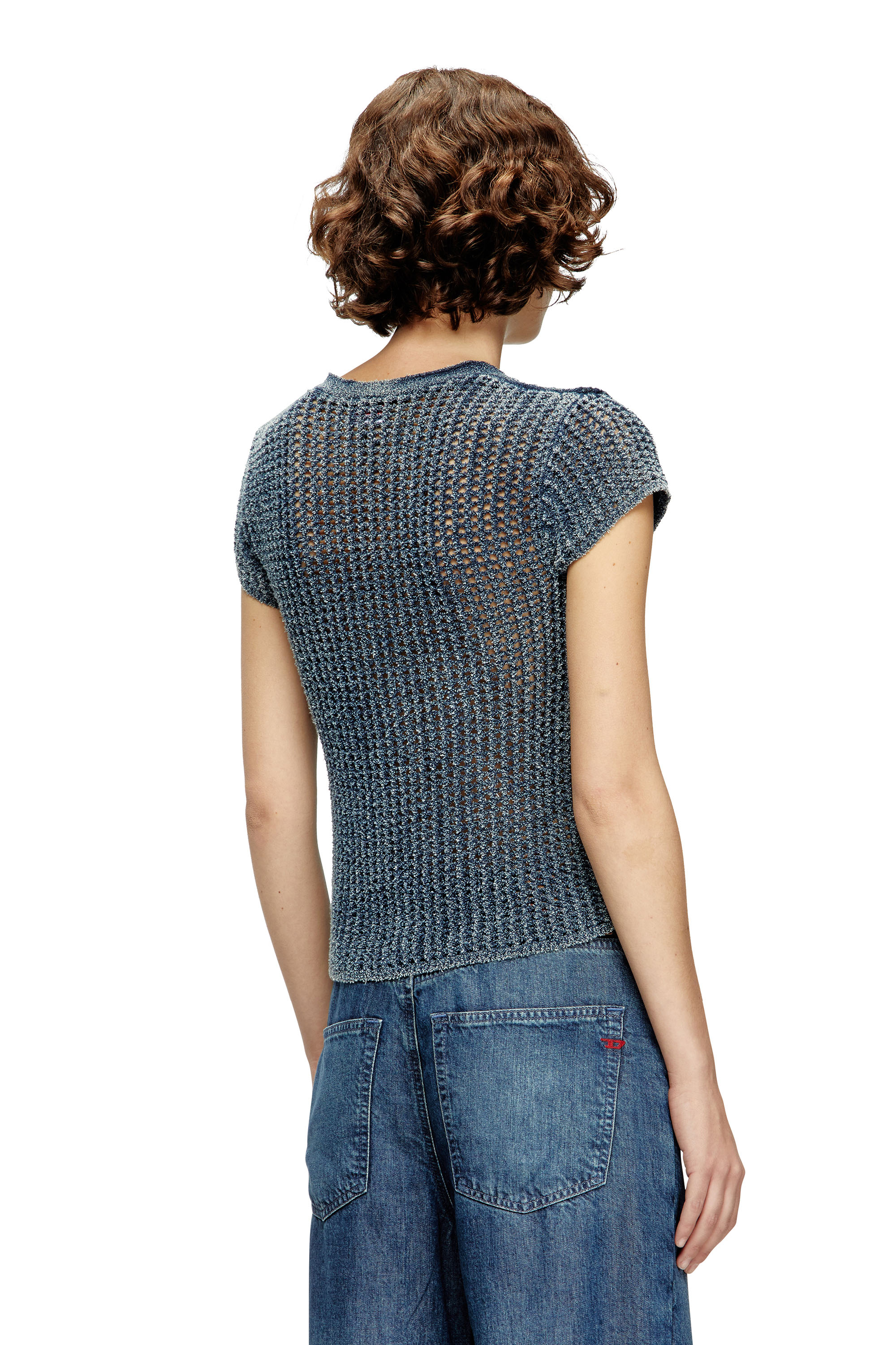 Diesel - M-REZ, Cardigan a maniche corte traforato in denim Donna in Blu - 4