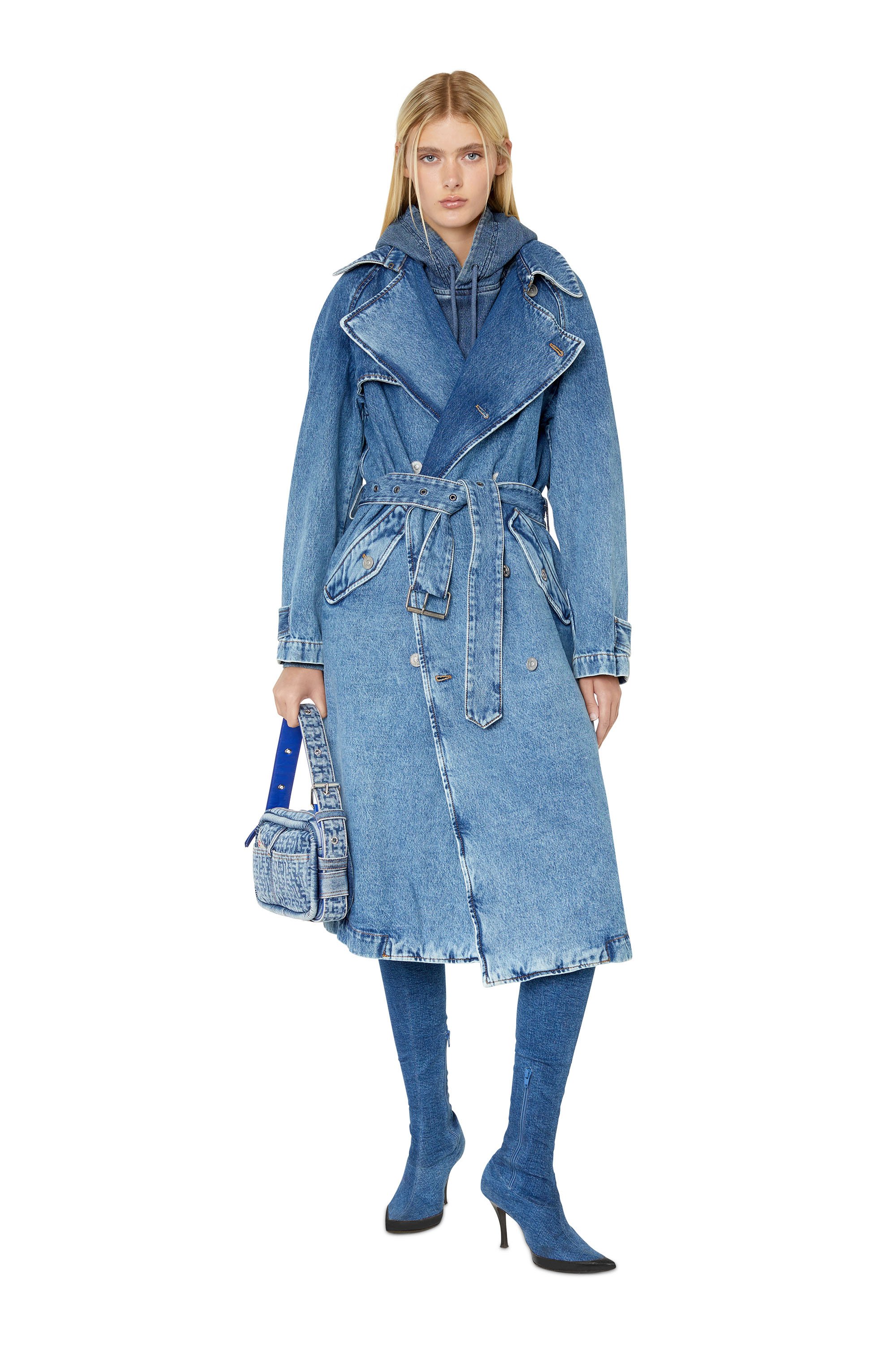 Diesel - D-DELIRIOUS DOUBLE BREASTED TRENCH COAT, Blu medio - Image 7