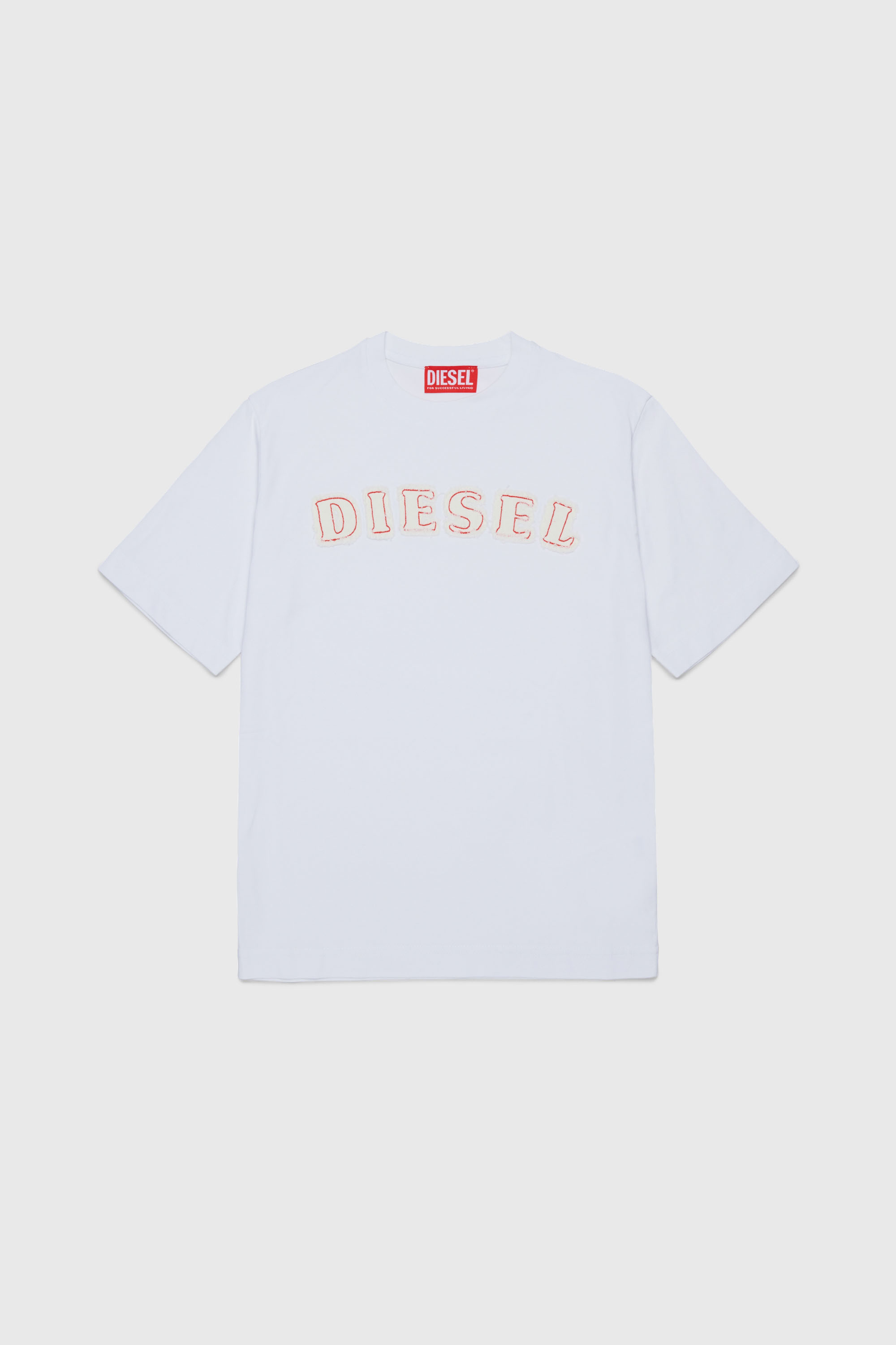 Diesel - TJEANS OVER, T-shirt en coton avec logo effet effiloch&eacute; Homme in Blanc - 1