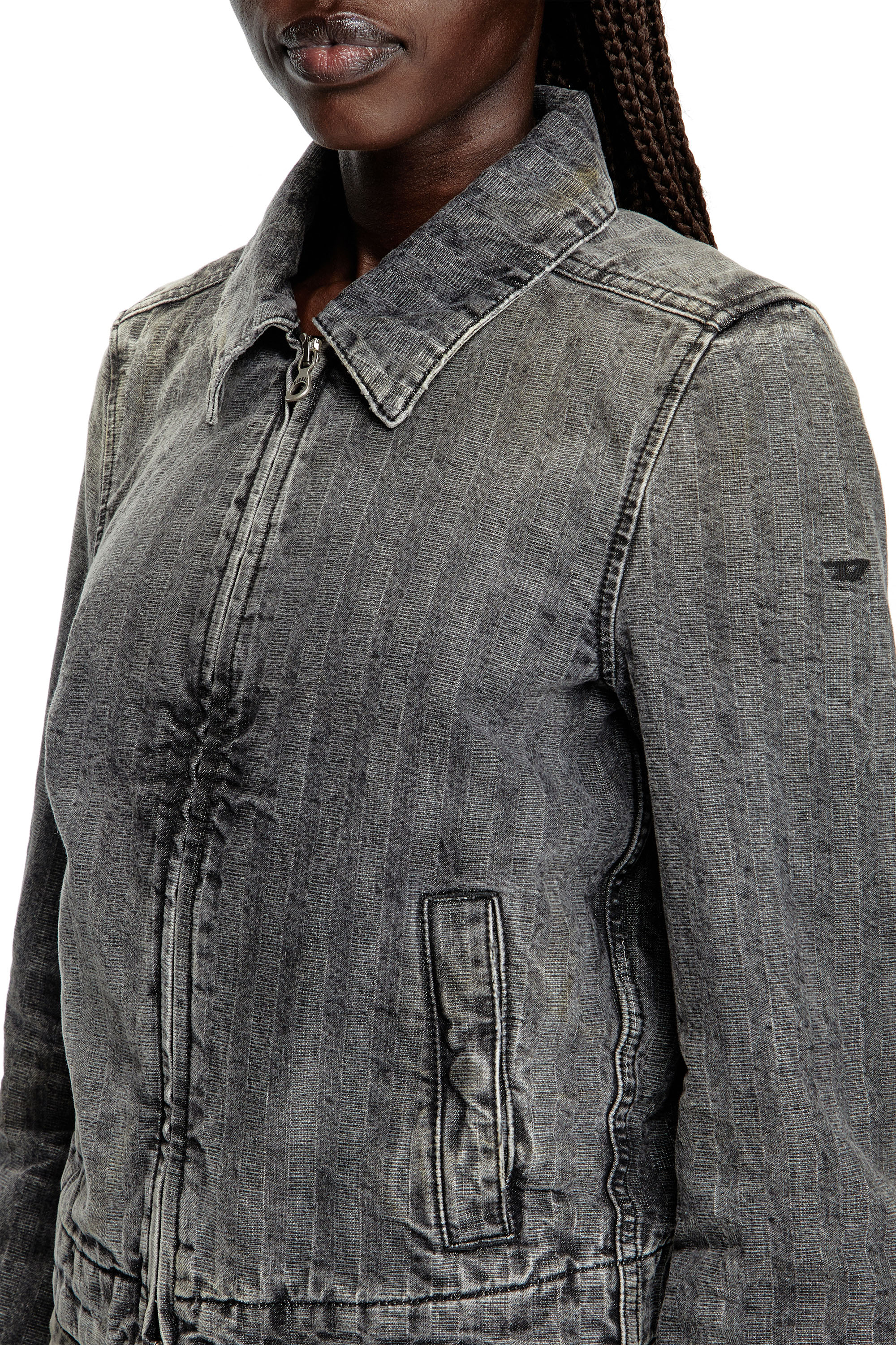 Diesel - DE-CORB, Damen Jacke aus Fischgrät-Denim in Hellgrau - 5