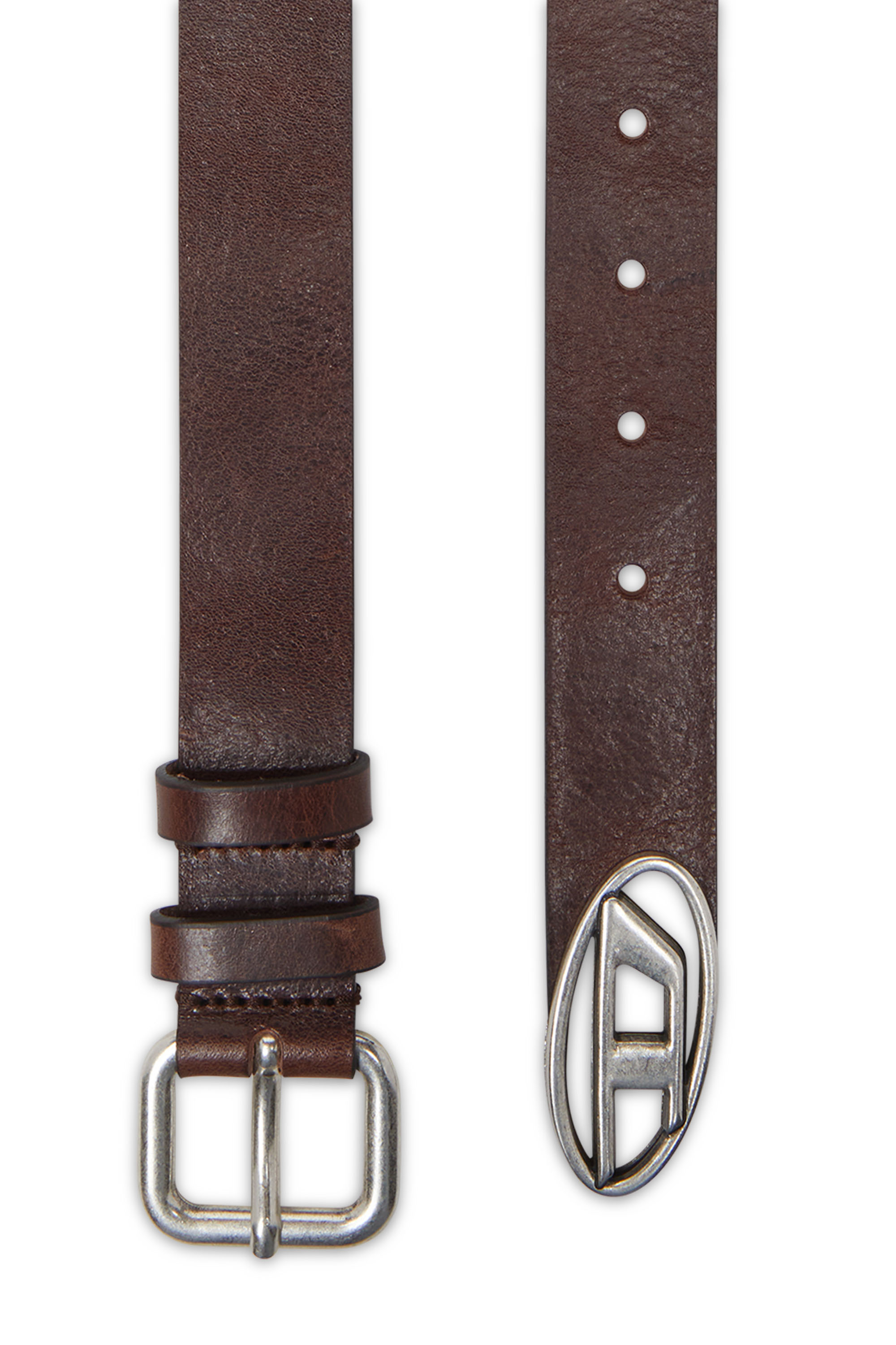 Diesel - B-INLAY, Cintura 2.9 cm in pelle con logo oval D Unisex in Marrone - 1