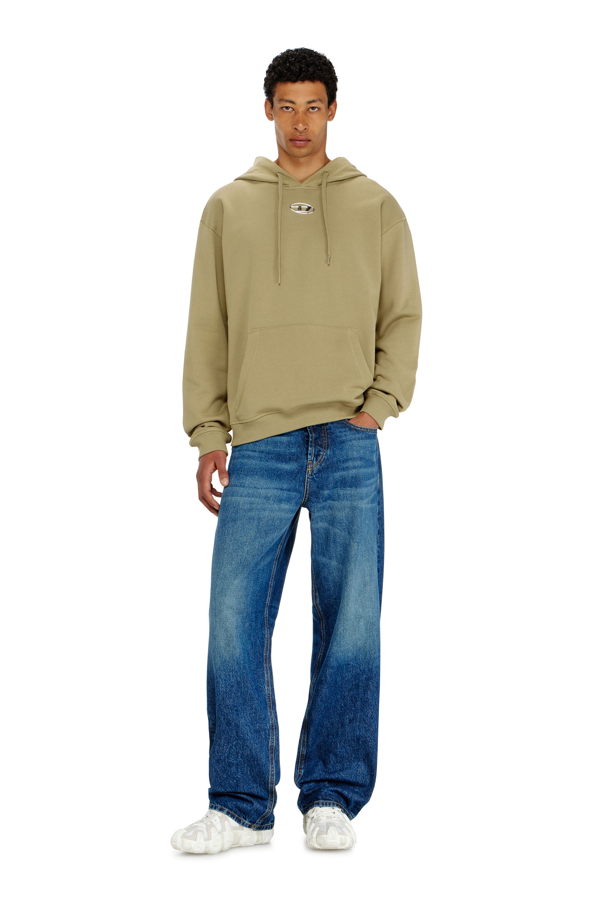 Diesel - S-NORM-HOOD-IOD, Felpa di cotone con Oval D metallico Uomo in Verde - 2