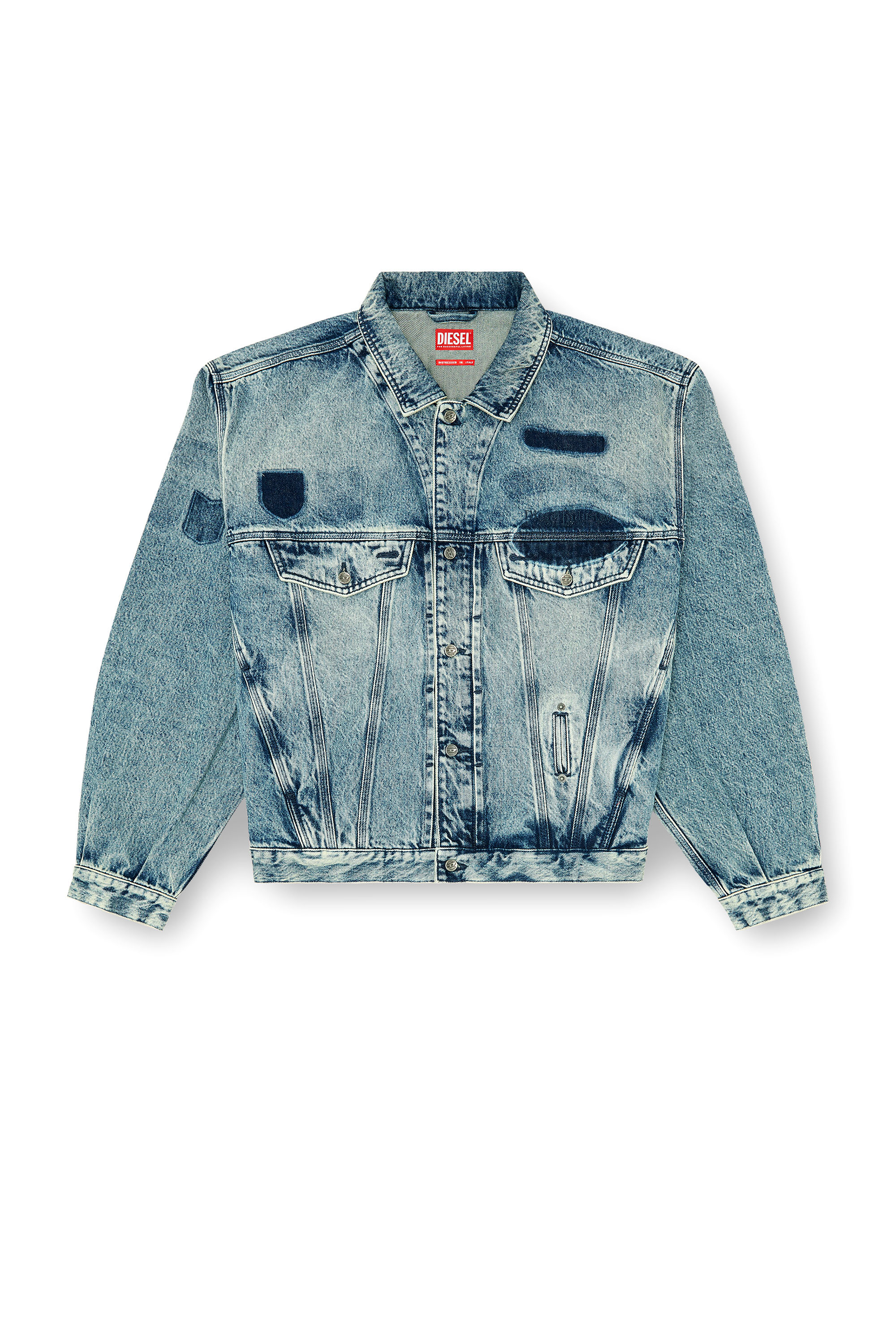 Diesel - D-DENVER-S2, Unisex Trucker-Jacke mit Patch-Effekten in Mittelblau - 2