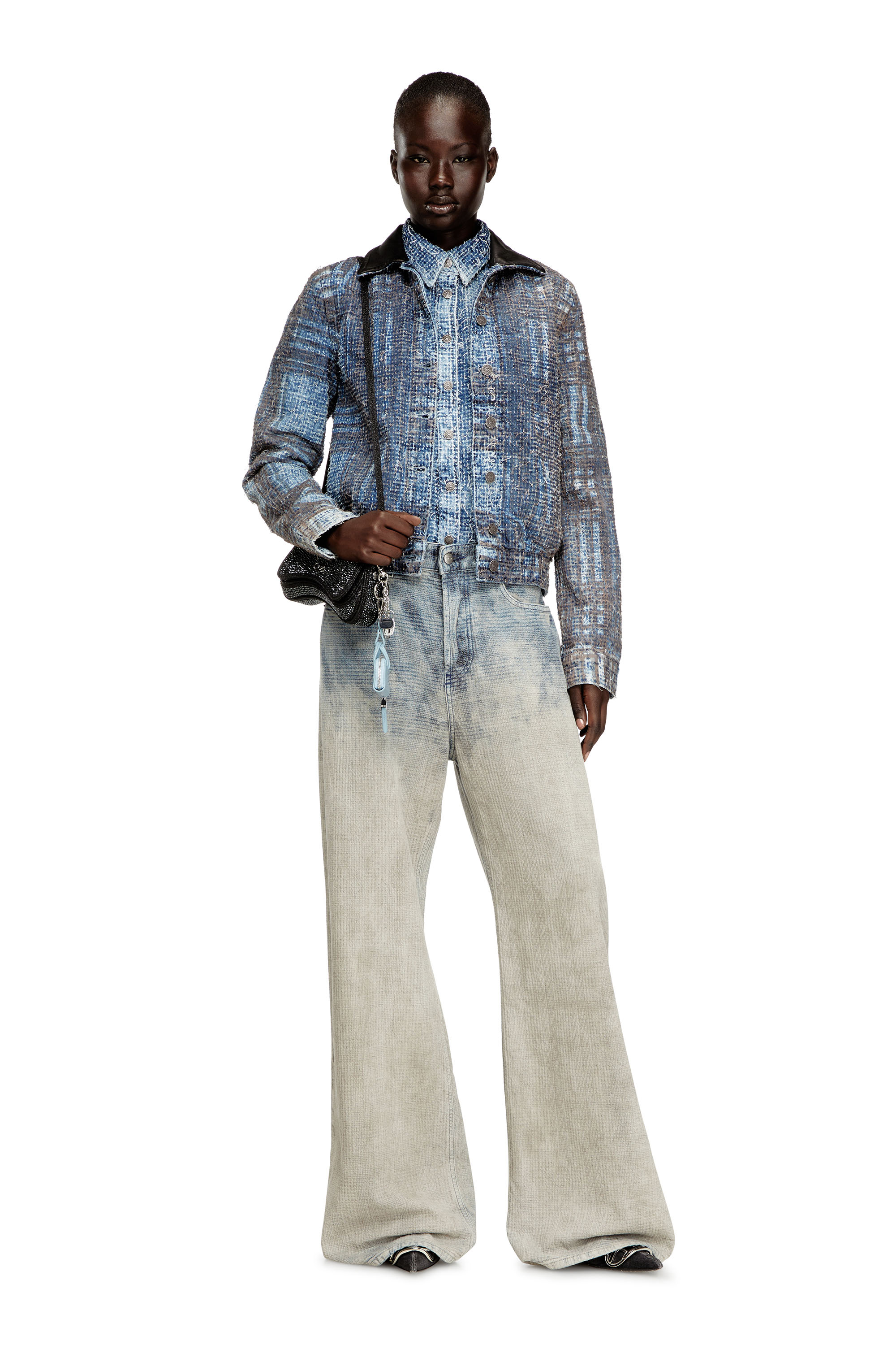 Diesel - DE-ATELI-S, Damen Kurzjacke aus grafischem Bouclé-Denim in null - 2