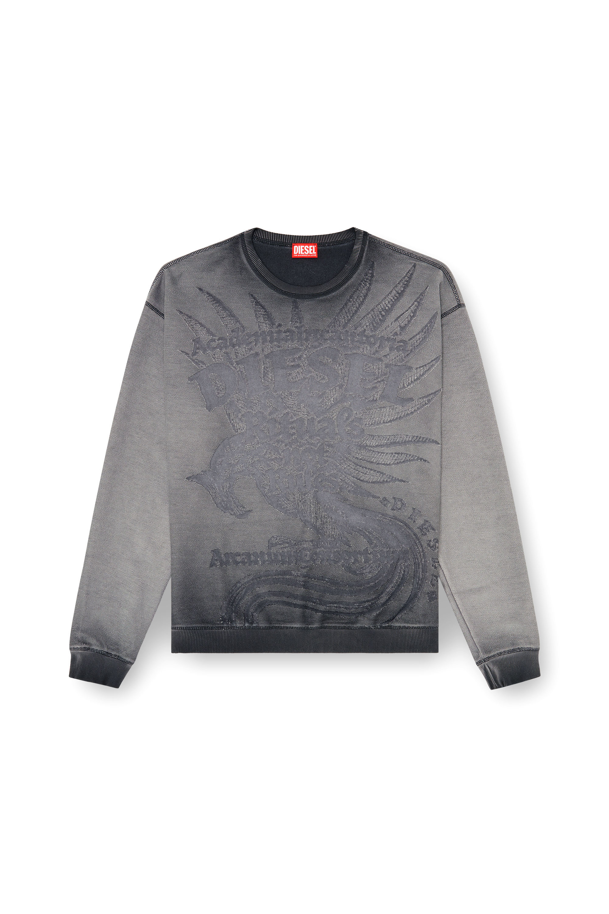 Diesel - S-ARON-RAW, Felpa con stampa d&eacute;vor&eacute; Uomo in Grigio - 2