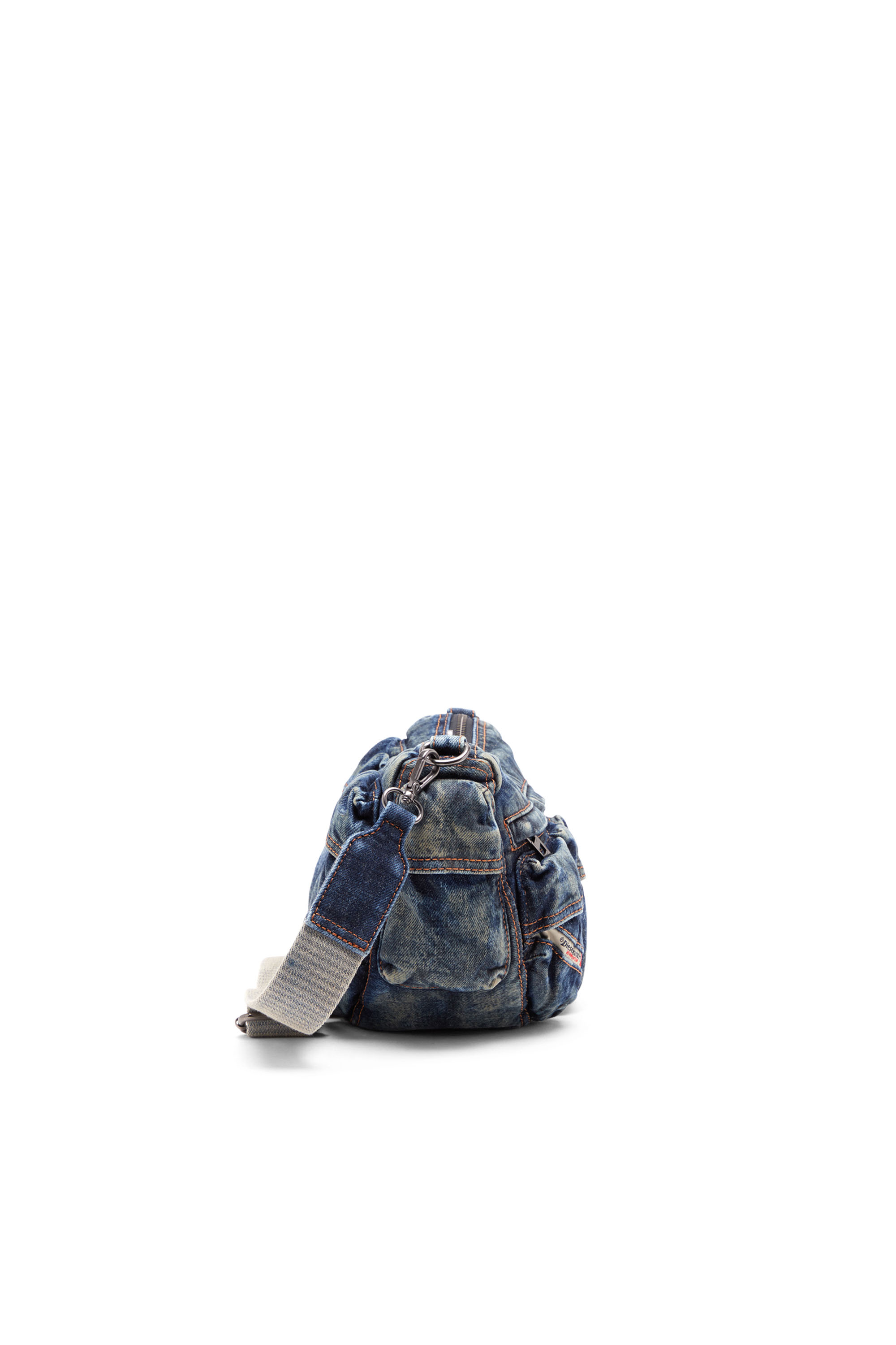 Diesel - RE-EDITION TRAVEL 3000 SHOULDER BAG X, Unisex's Travel 3000-Multipocket bag in treated denim in Blue - 4