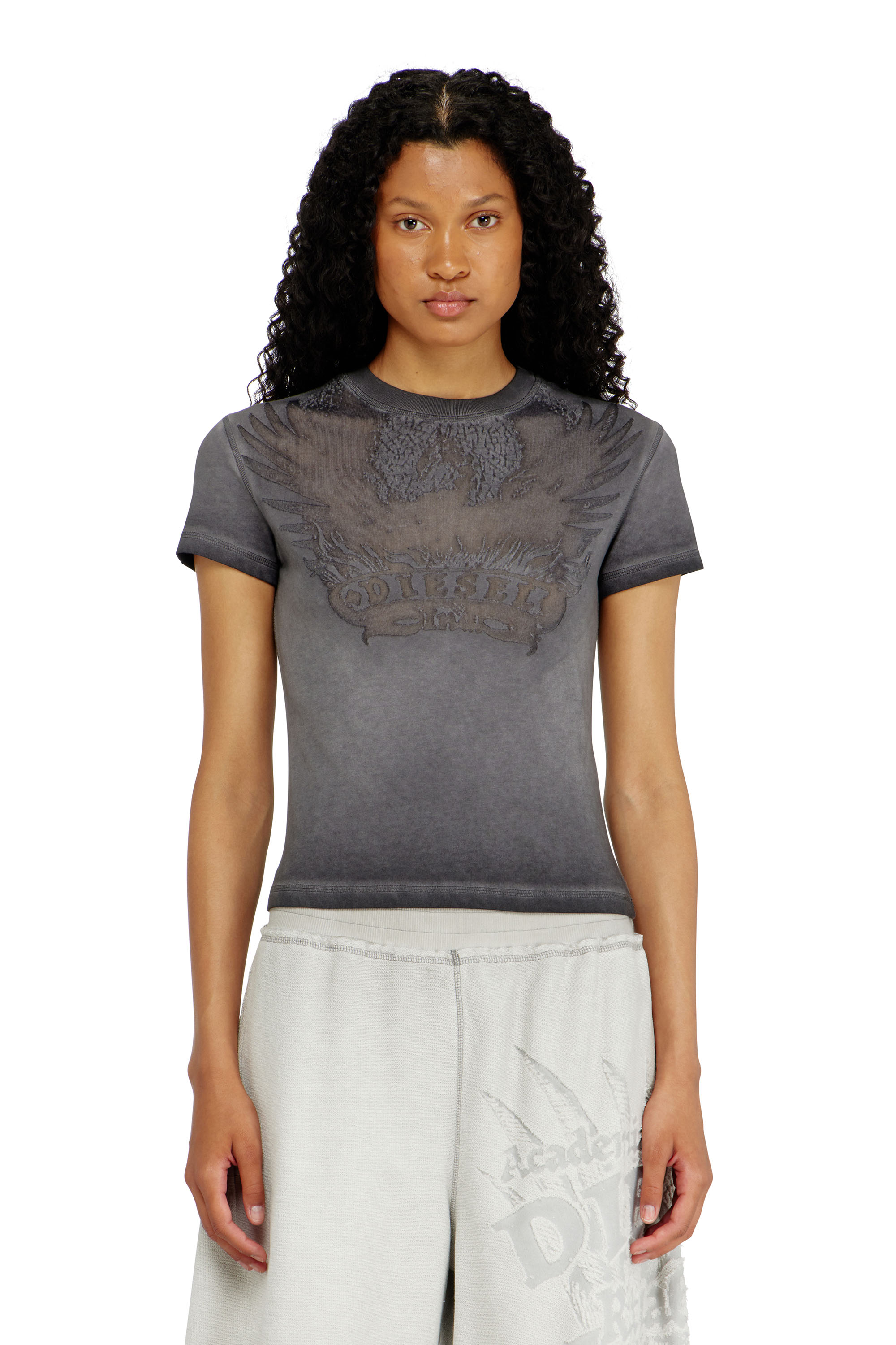 Diesel - T-ILA-AA7, Damen Slim T-shirt mit d&eacute;vor&eacute; Phoenix in null - 2