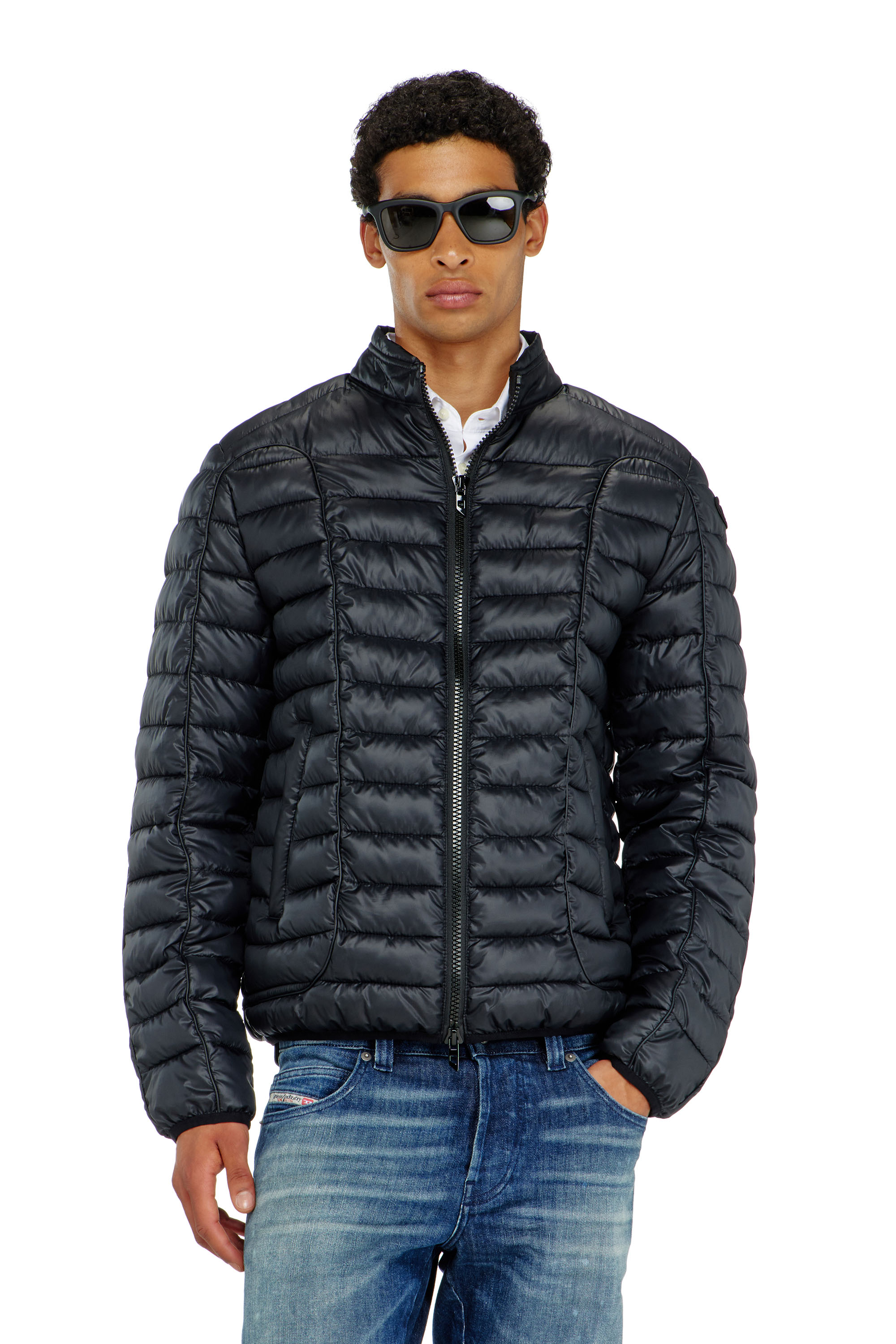 Diesel - W-PILOT-WRD, Piumino stile biker con profili tono su tono Uomo in Nero - 1