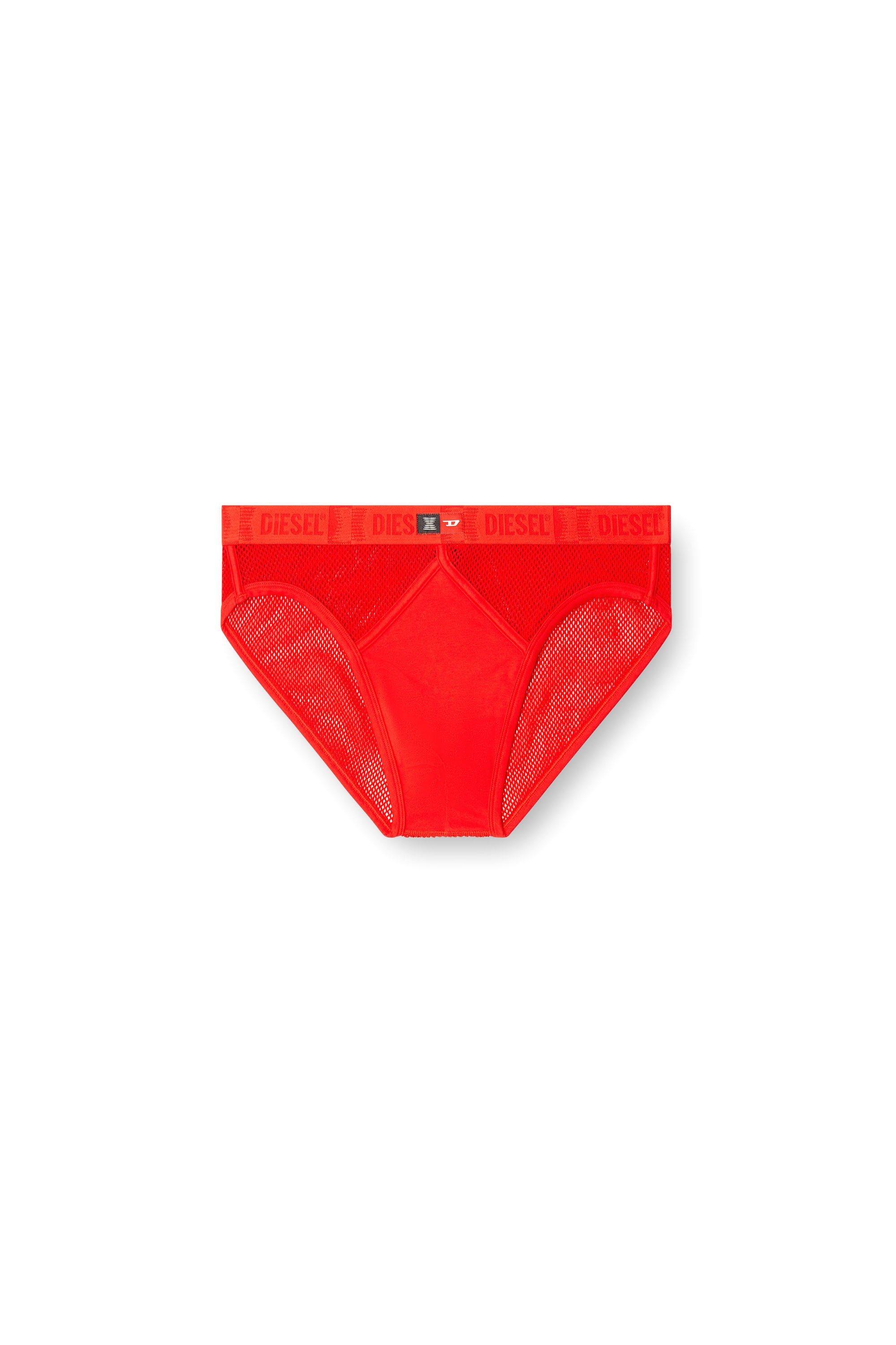 Diesel - STRING-AND-LACE-BRIEFS, Slip en résille avec empiècement en jersey Homme in Rouge - 4