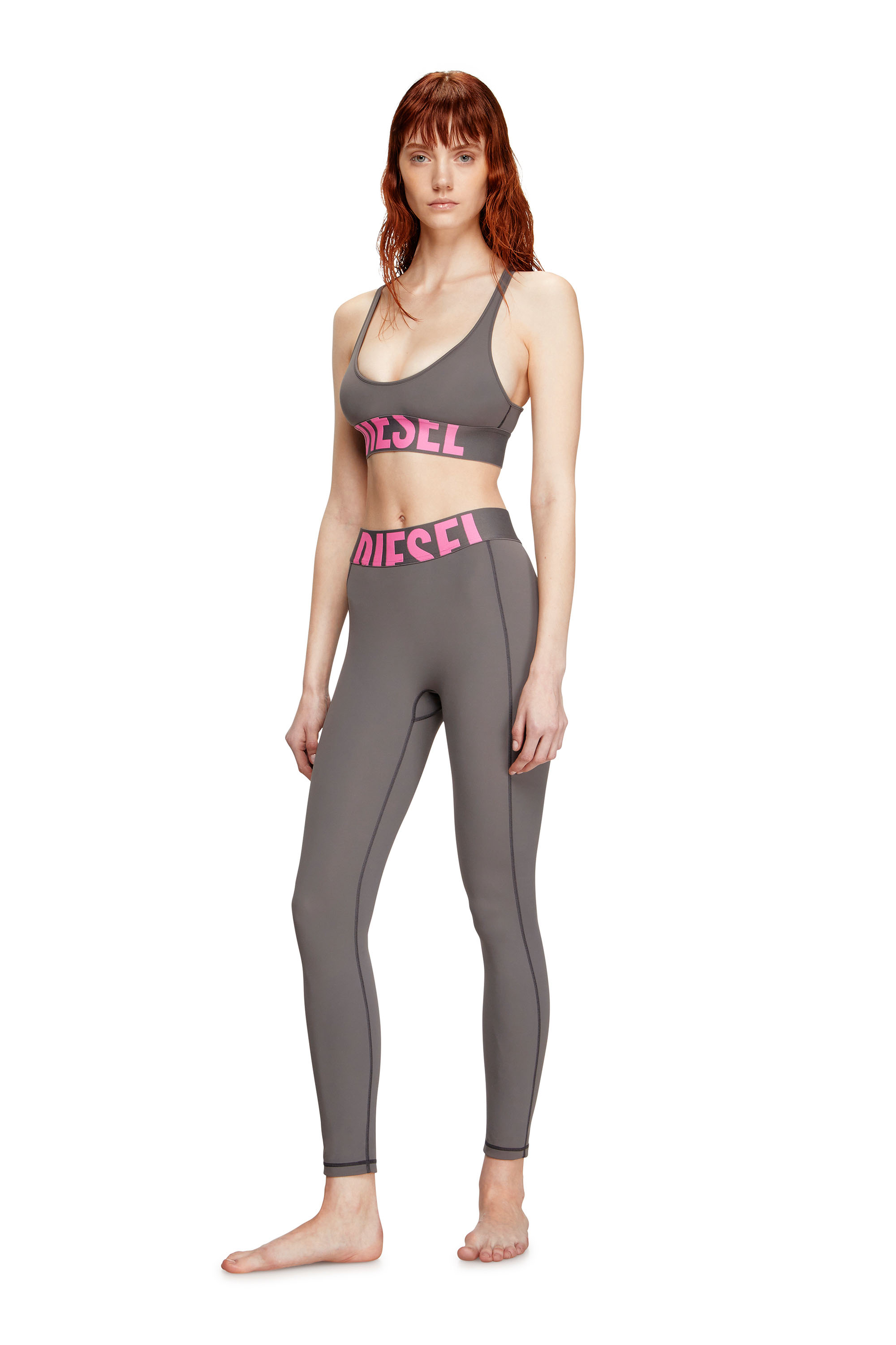 Diesel - ADELINE-D-POP, Leggings en microfibre avec logo tronqué Femme in Gris - 1