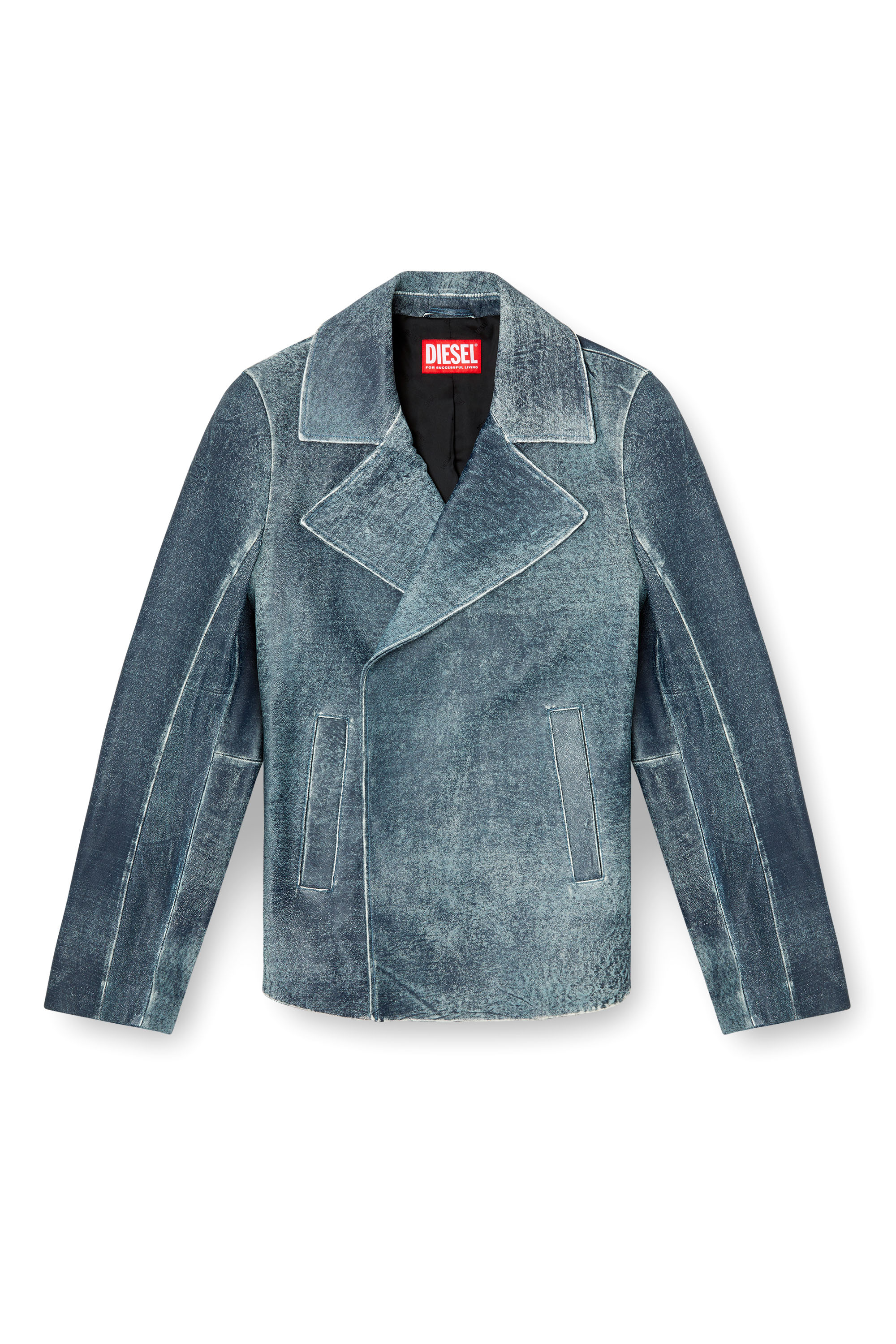 Diesel - L-WERNER, Veste en cuir traité façon denim Homme in Bleu - 3