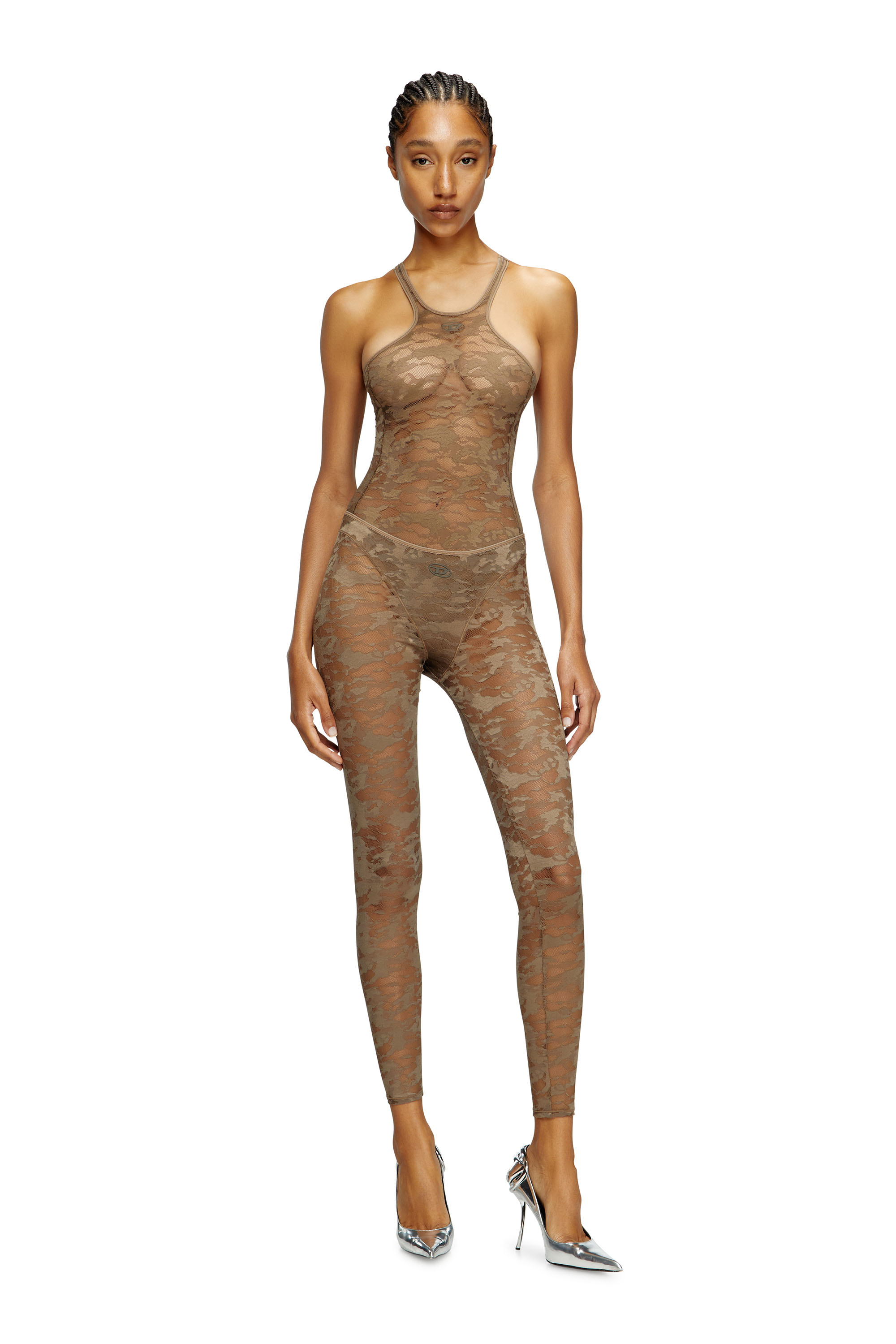 Diesel - CLAIRE-UTLT, Damen Leggings mit Camouflage-Spitze in Braun - 1