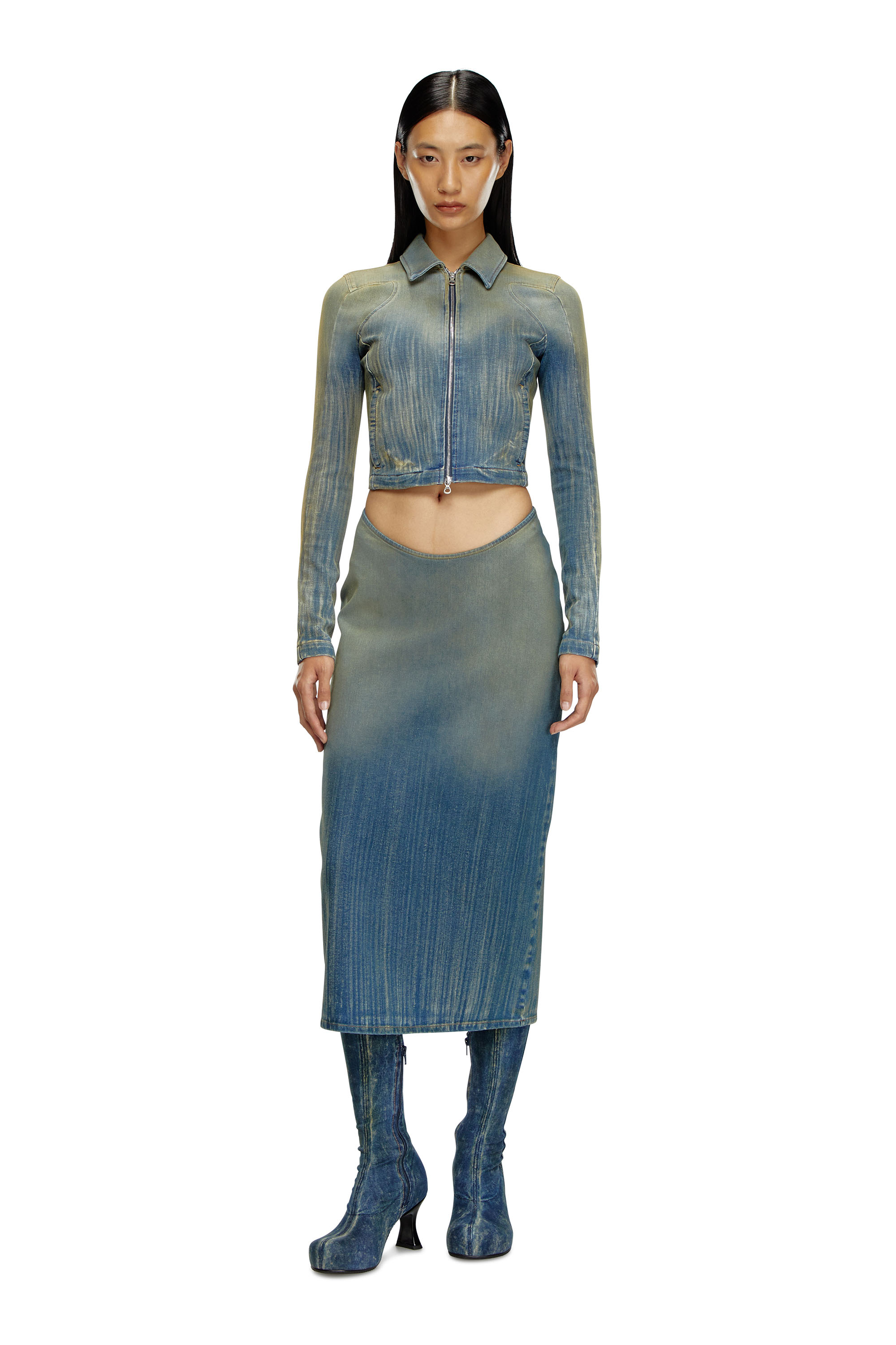Diesel - DE-MAURY-S, Woman Pencil skirt in light streaky denim in Blue - Image 1