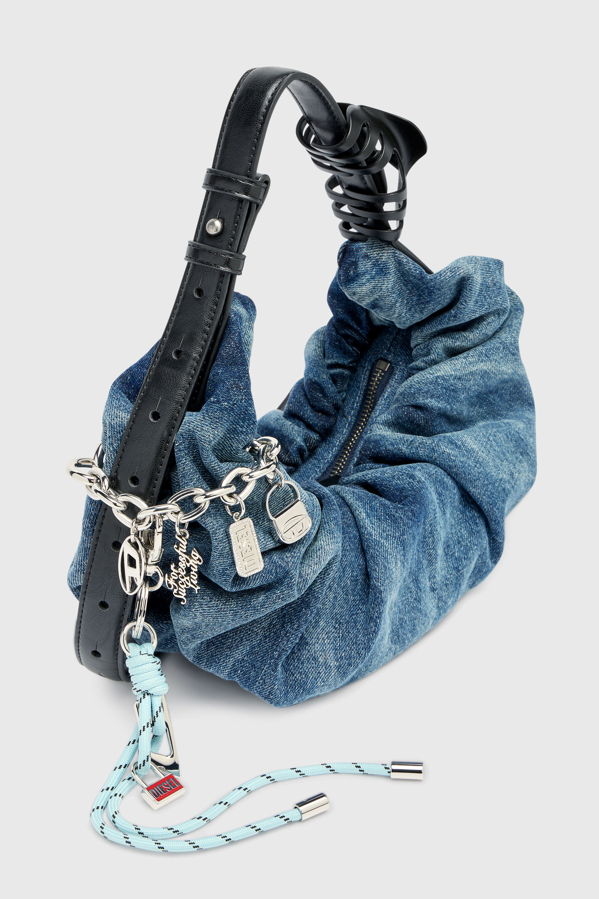 Diesel - GRAB-D HOBO S, Grab-D S-Petit sac hobo froiss&eacute; en denim trait&eacute; Femme in Bleu - 2