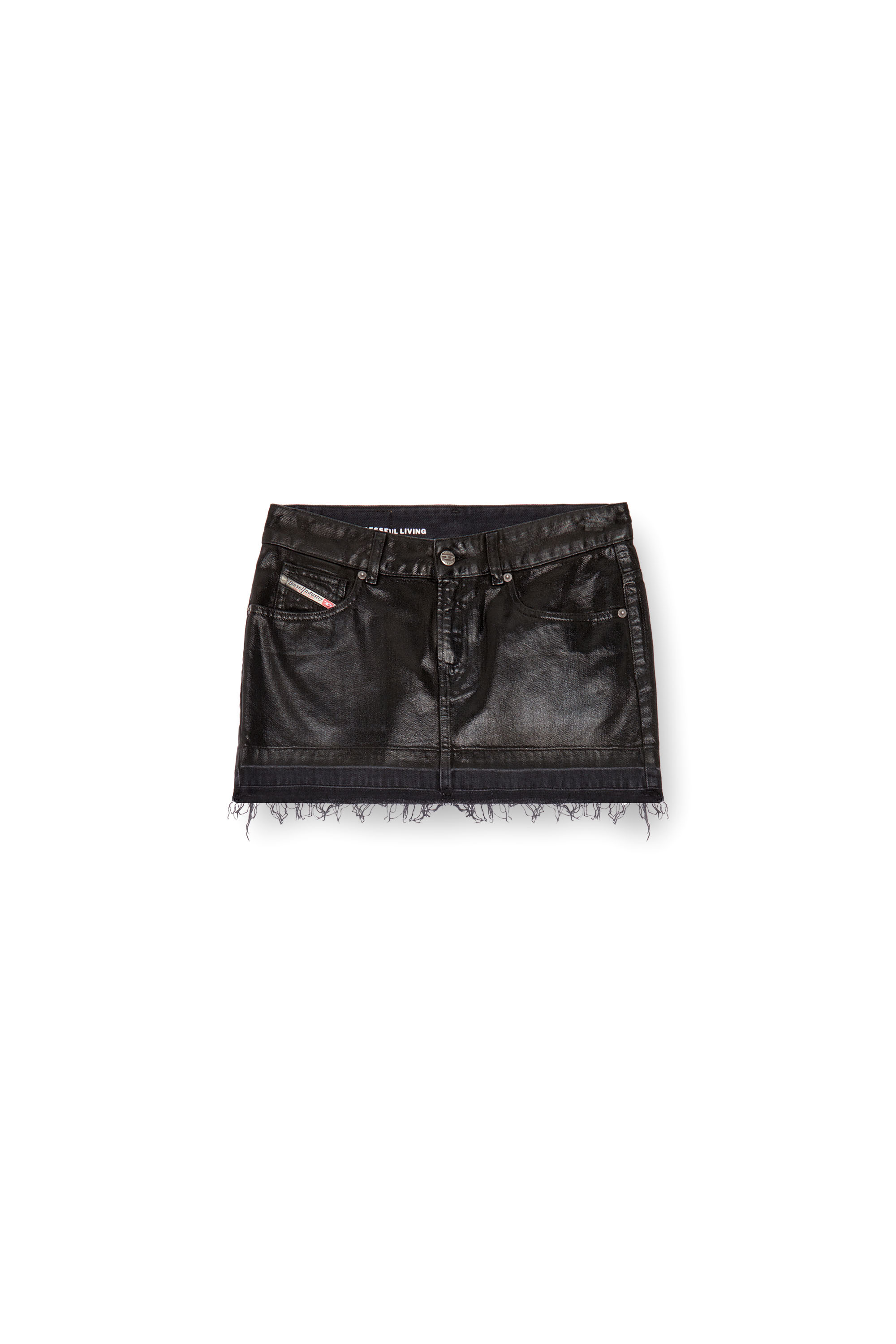 Diesel - DE-RON, Mini-jupe en denim tailoring enduit Femme in Noir - 3