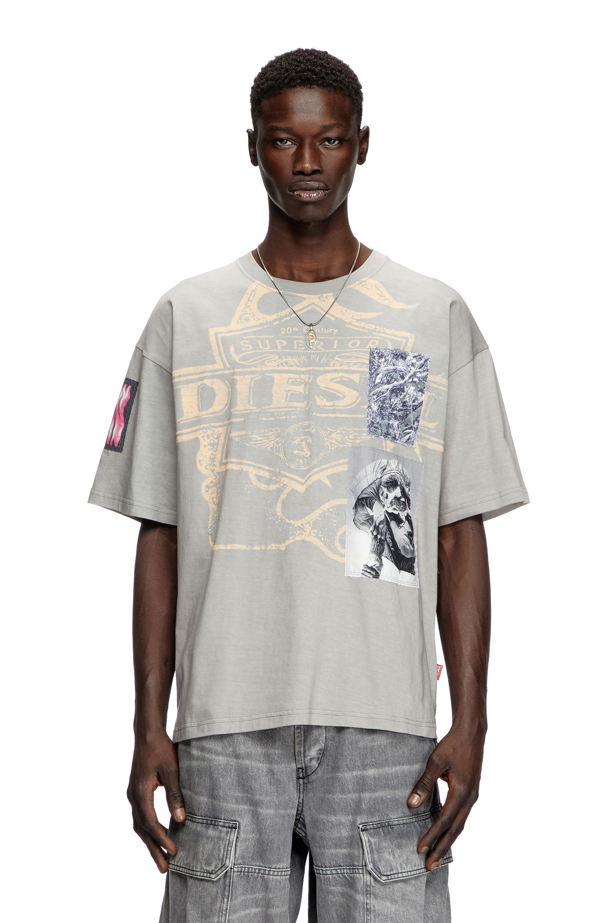 Diesel - T-BOXT-SLITS-R8, Herren T-Shirt mit Patch-Detail in Grau - 1