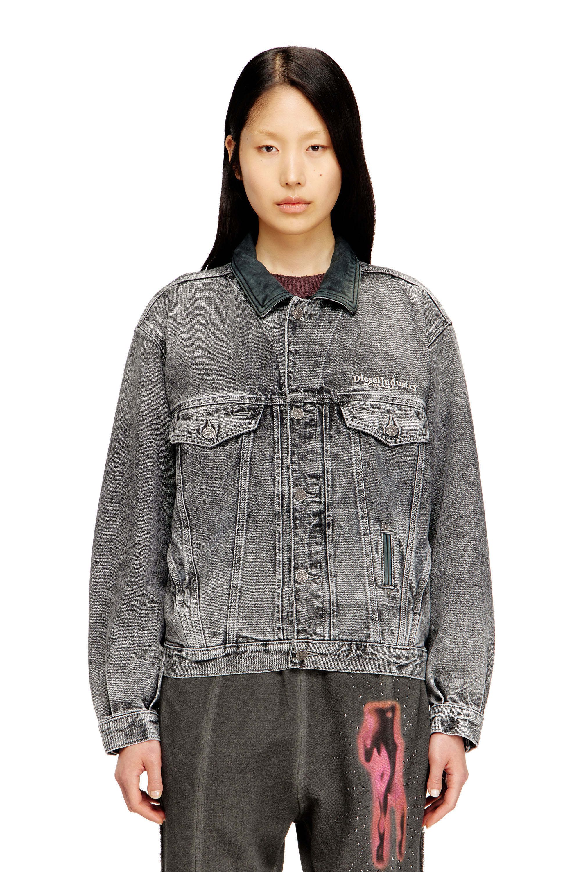 Diesel - D-DENVER-S, Veste en jean trucker avec garnitures en cuir ton sur ton Mixte in ToBeDefined - 1