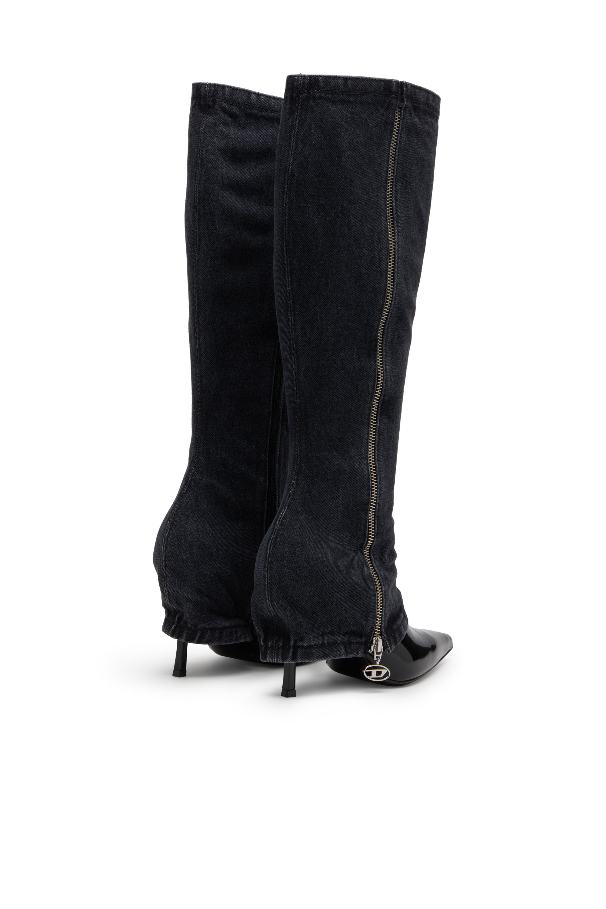 D-VENUS TWISTED BOOT, Black Diesel - D-VENUS TWISTED BOOT, Woman's D-Venus-Stiletto knee boots with jean trompe l'oeil in Black - 3
