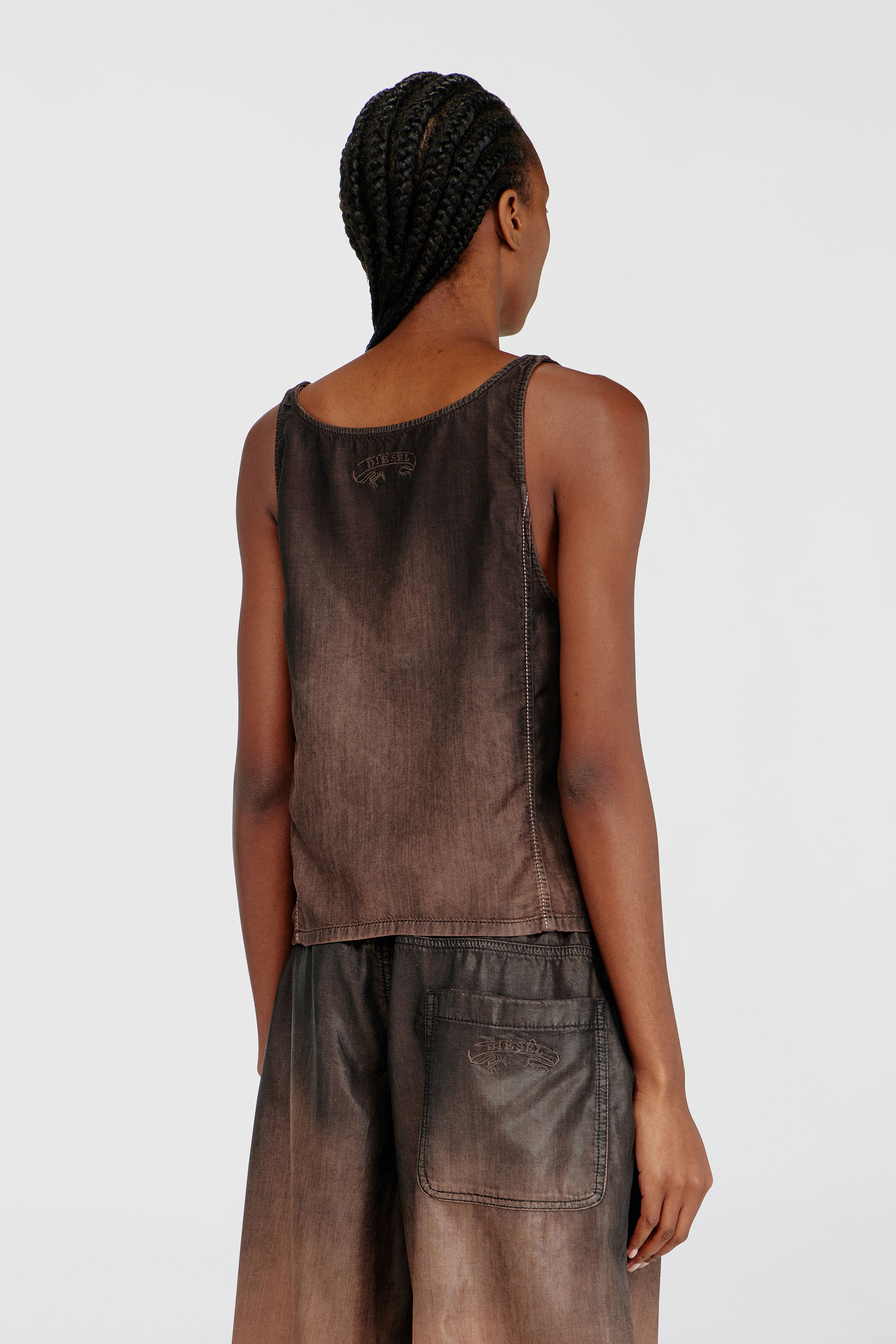 Diesel - DE-NORIAN-S, Canotta in denim fluido spalmato Donna in Marrone - 4