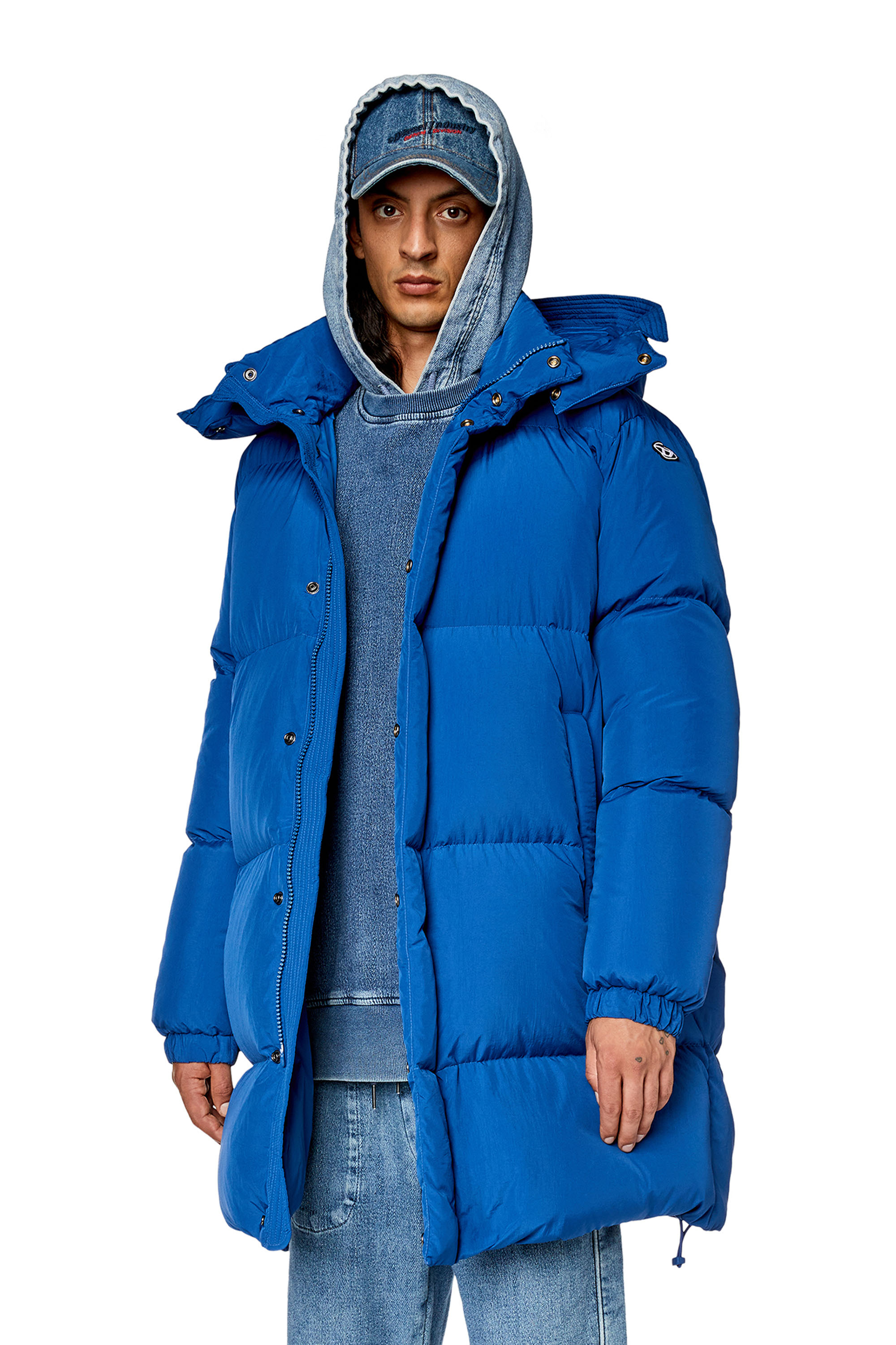 Diesel - W-ROLFYS-LONG, Manteau en duvet avec traitement ViralOff® Homme in Bleu - 3