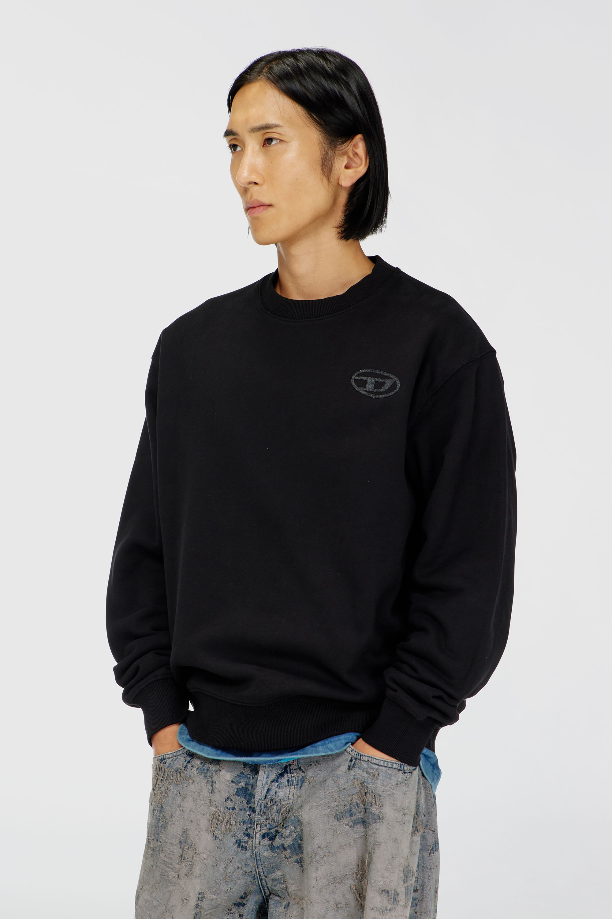 Diesel - S-LUK-R-T92, Maglia in cotone con ricamo Oval D tono su tono Uomo in Nero - 3