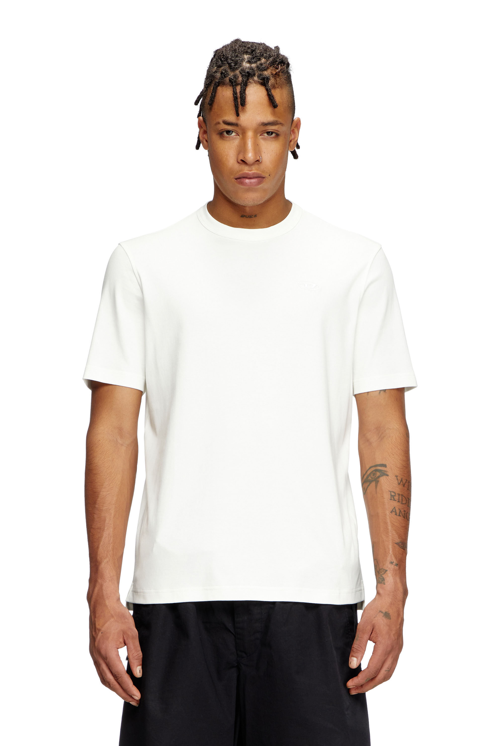 Diesel - T-ADJUST-SLITS-R17, T-shirt with tonal logo embroidery Uomo in Bianco - 1