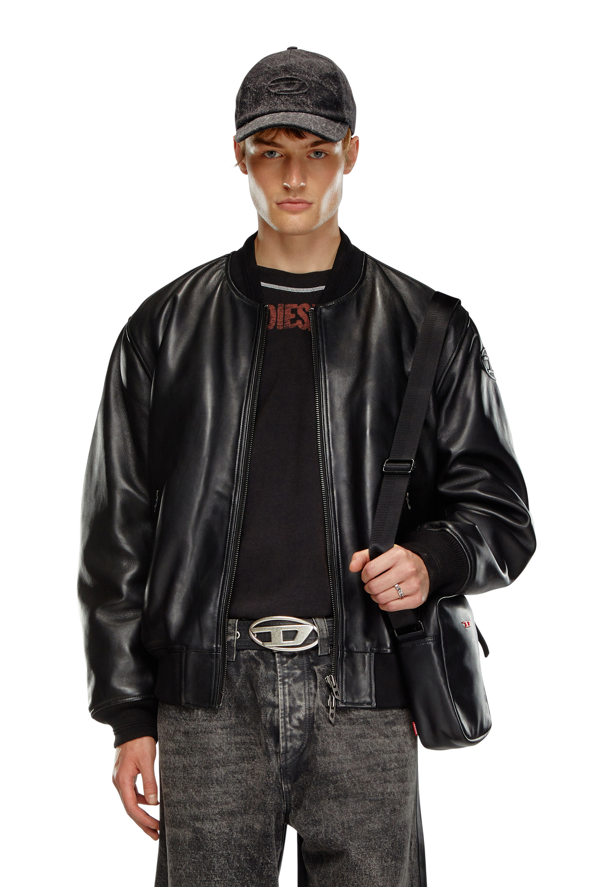 Diesel - L-KHAN, Bomber in pelle Uomo in Nero - 1