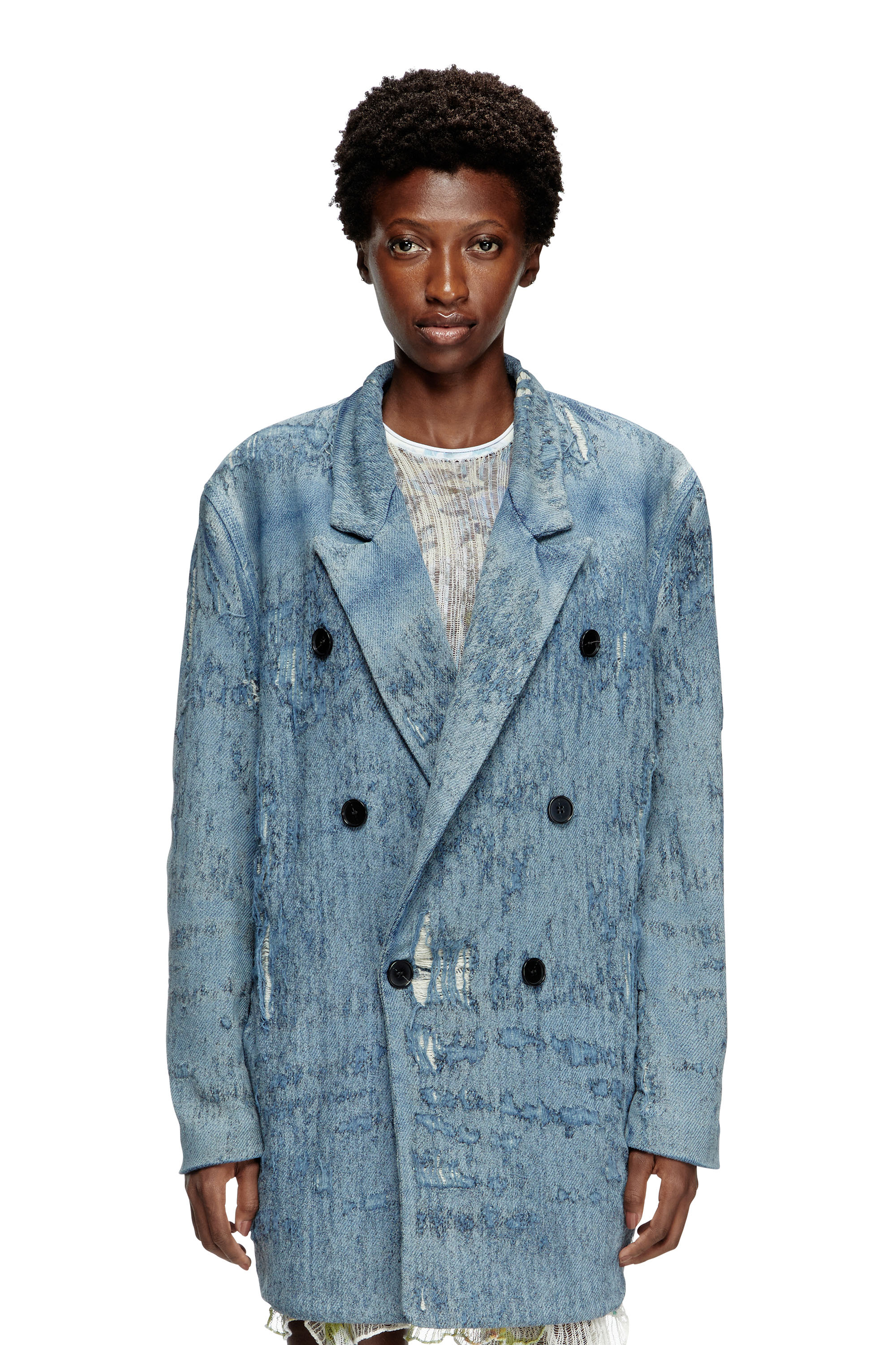 Diesel - D-PEKKA-FSG2, Blazer en denim jacquard ultra-destroyed Mixte in Bleu - 6