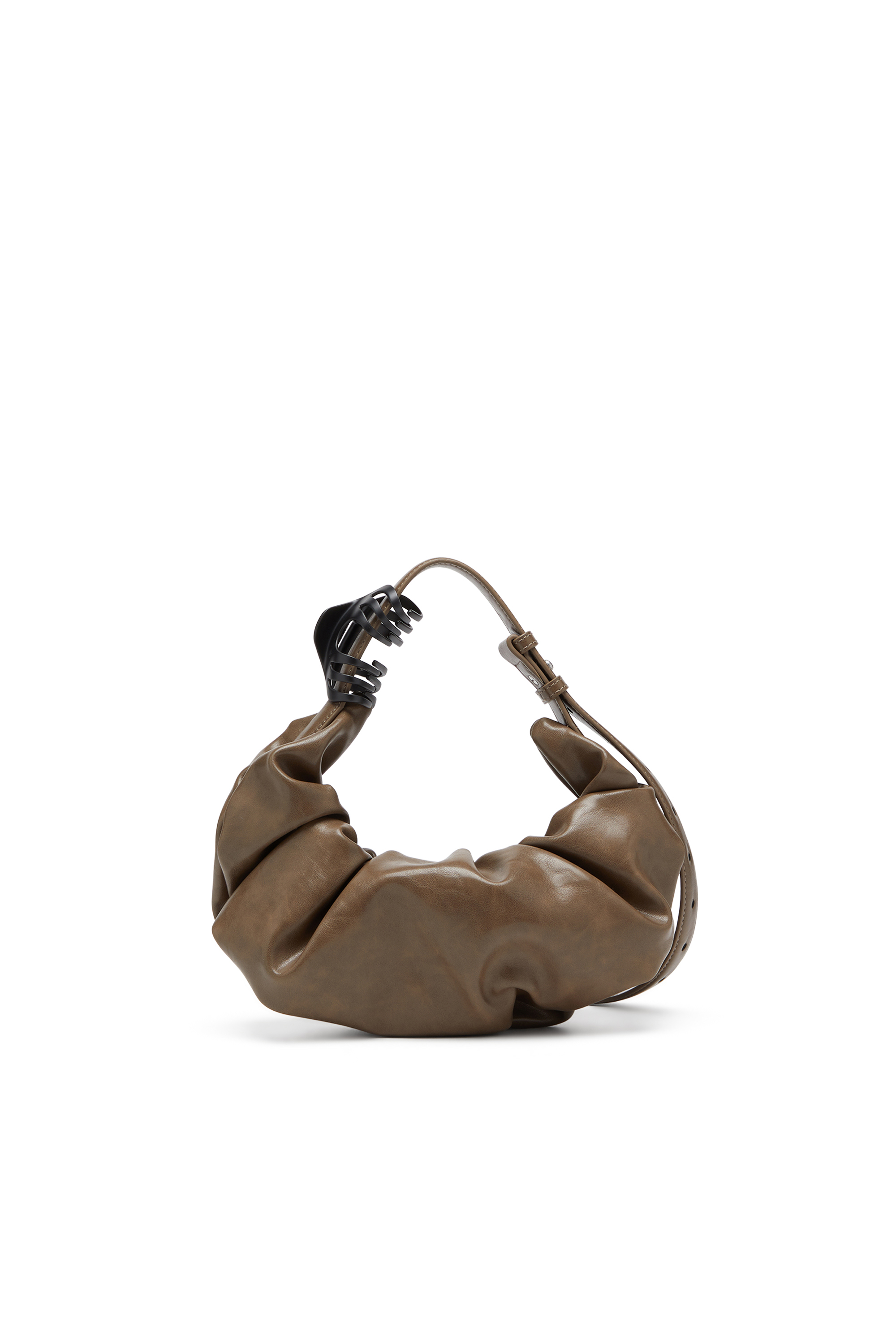 Diesel - GRAB-D HOBO S, Damen Kleine zerknitterte Hobo-Tasche aus glänzendem PU in Braun - 3