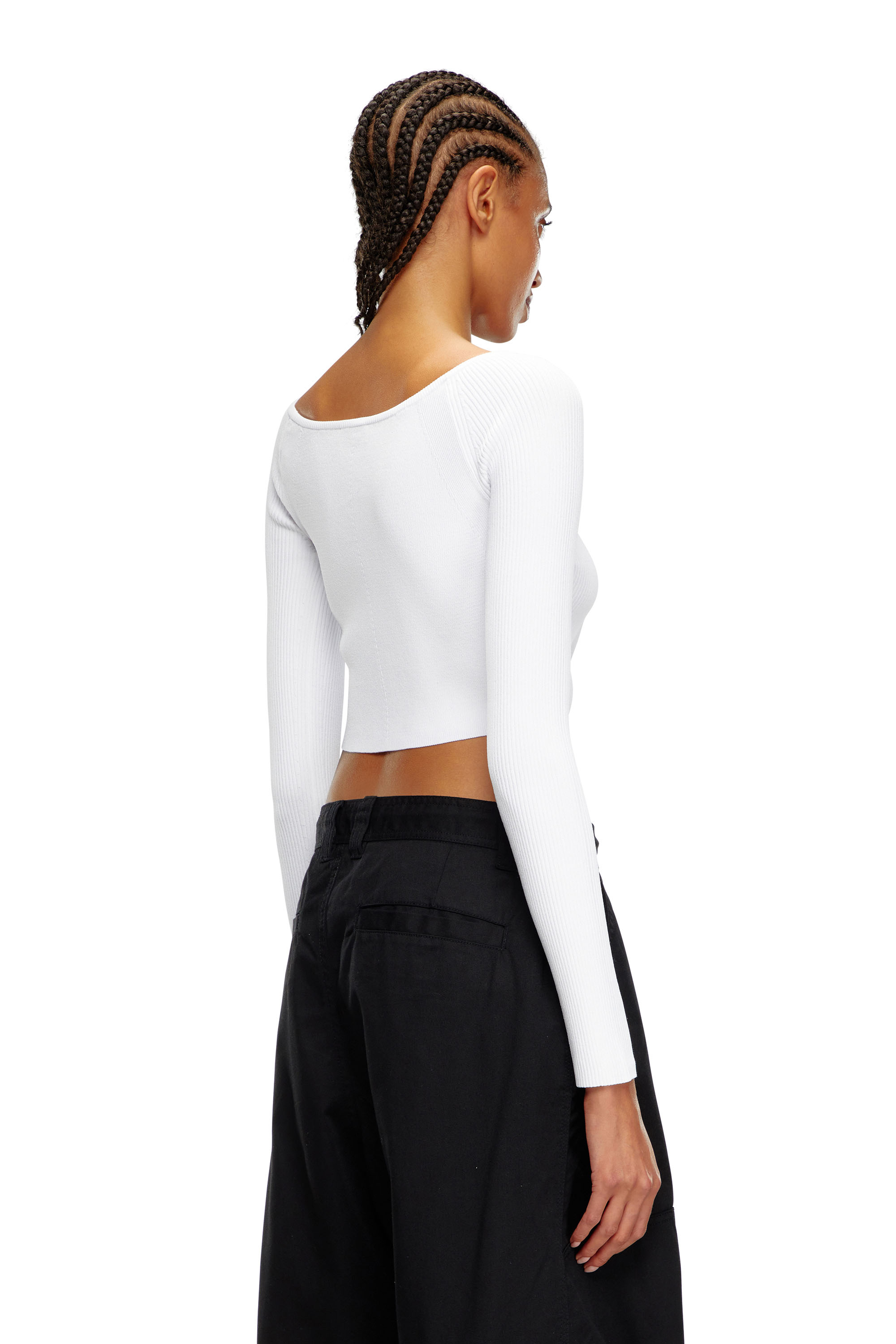 Diesel - M-VERA-LS, Top d&eacute;collet&eacute; en maille c&ocirc;tel&eacute;e Femme in Blanc - 4