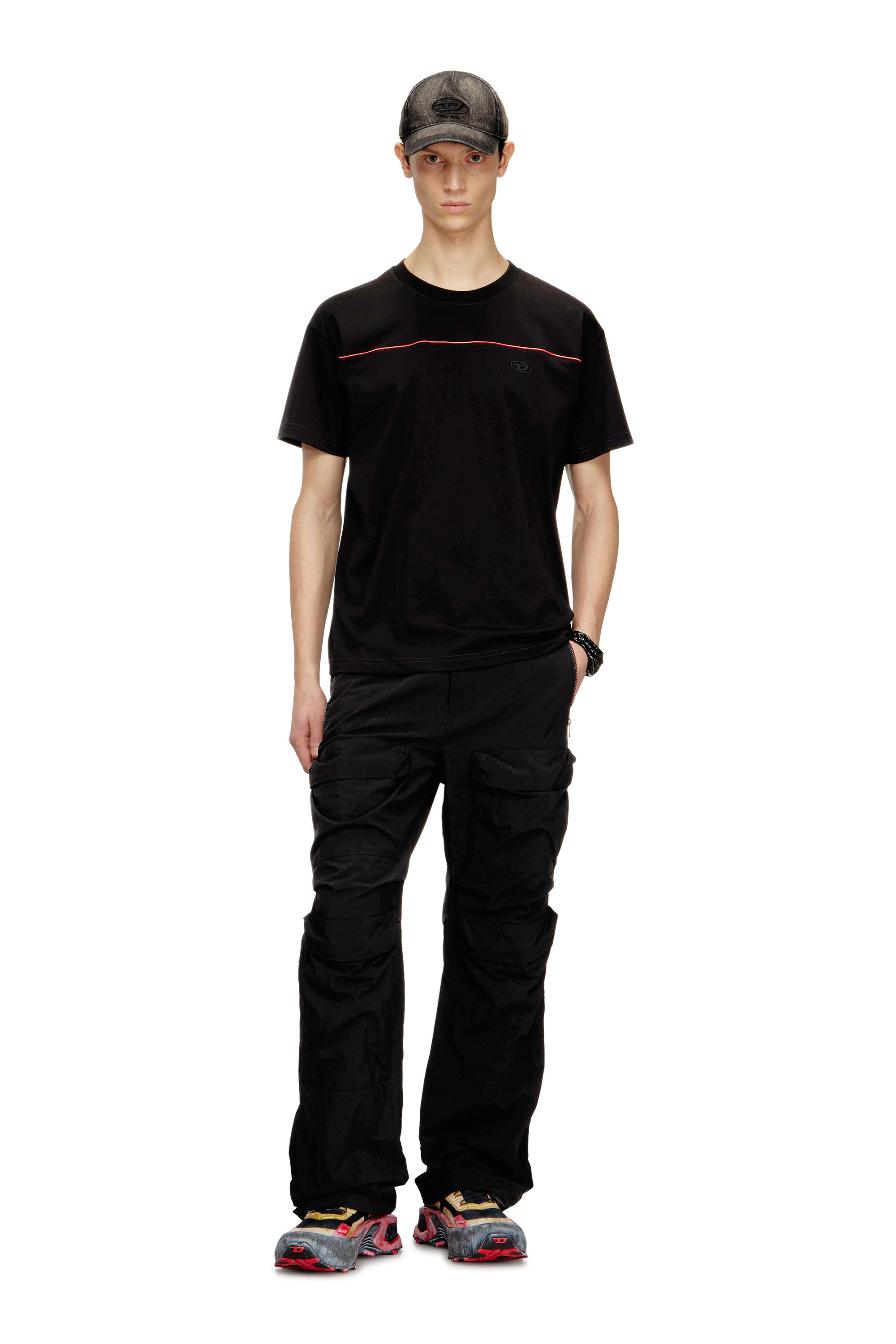 Diesel - T-NORM-PIPING, T-shirt con profili a contrasto Uomo in Nero - 1