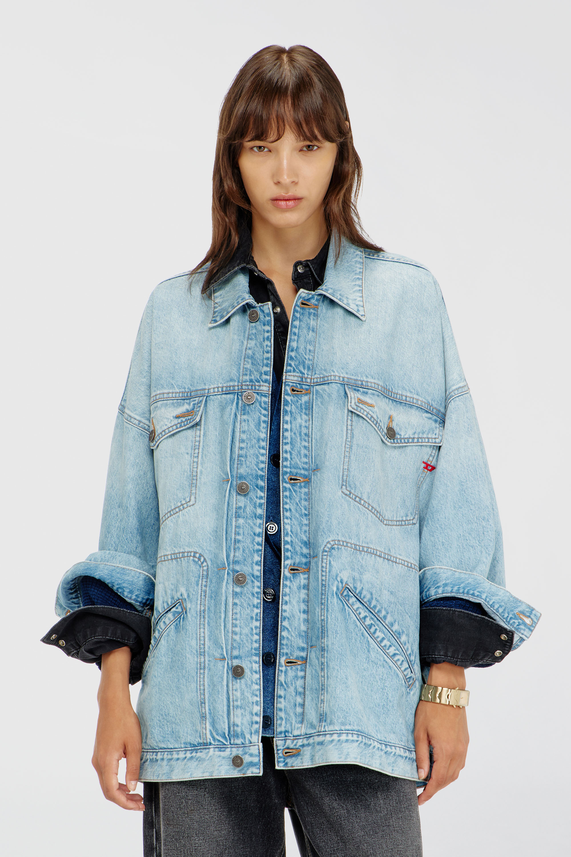 Diesel - DE-LIN, Giacca workwear in denim oversized Donna in Blu - 3