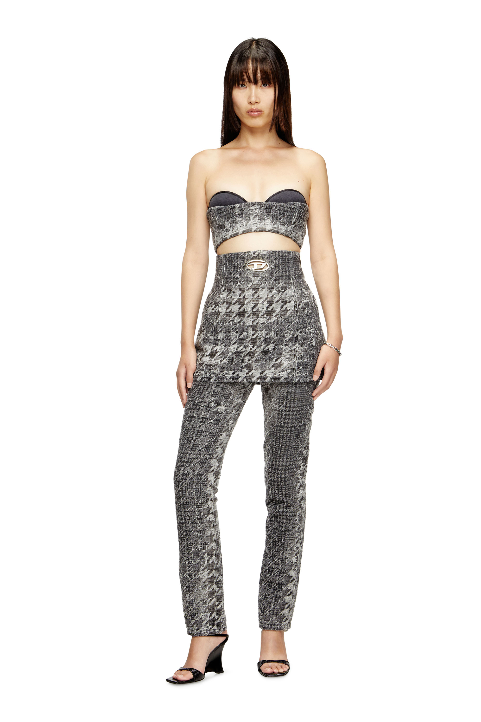 Diesel - DE-ORSET-FSH1, Damen Basque-Gewand aus Prince-of-Wales-Jacquard-Denim in Schwarz/Weiss - 2