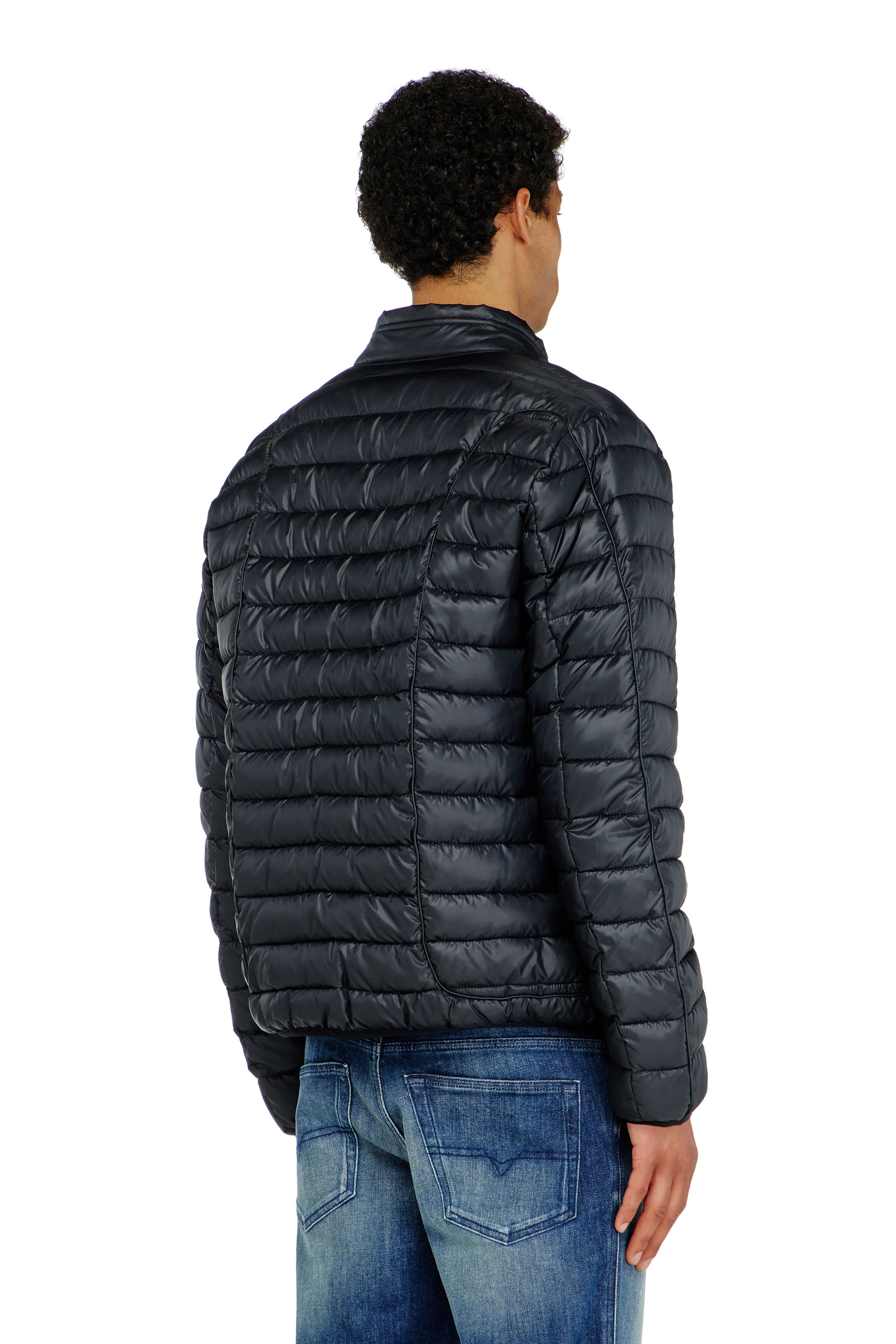 Diesel - W-PILOT-WRD, Piumino stile biker con profili tono su tono Uomo in Nero - 4