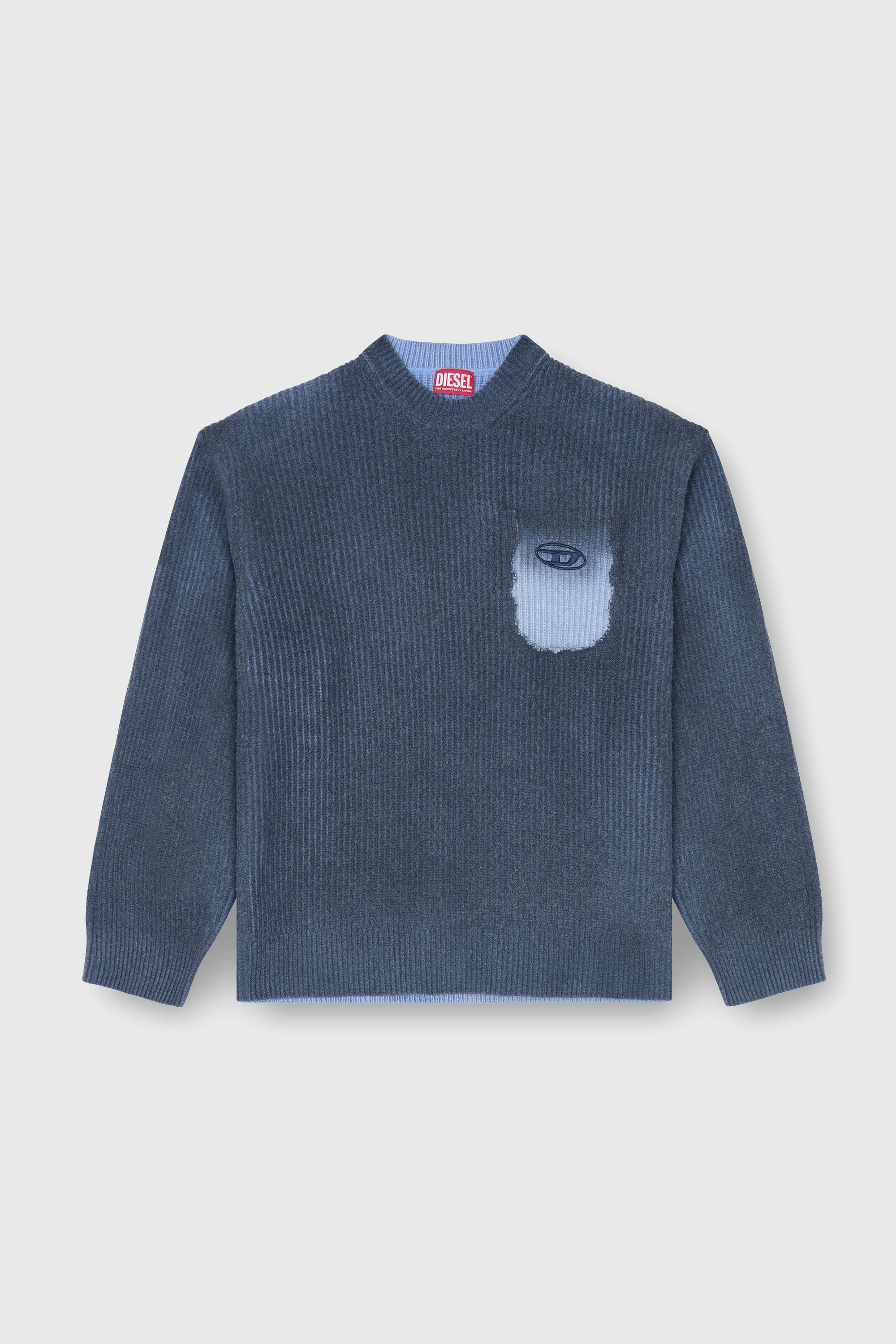 Diesel - K-PICKLER, Pull en m&eacute;lange de laine avec fausse poche Homme in Bleu - 2