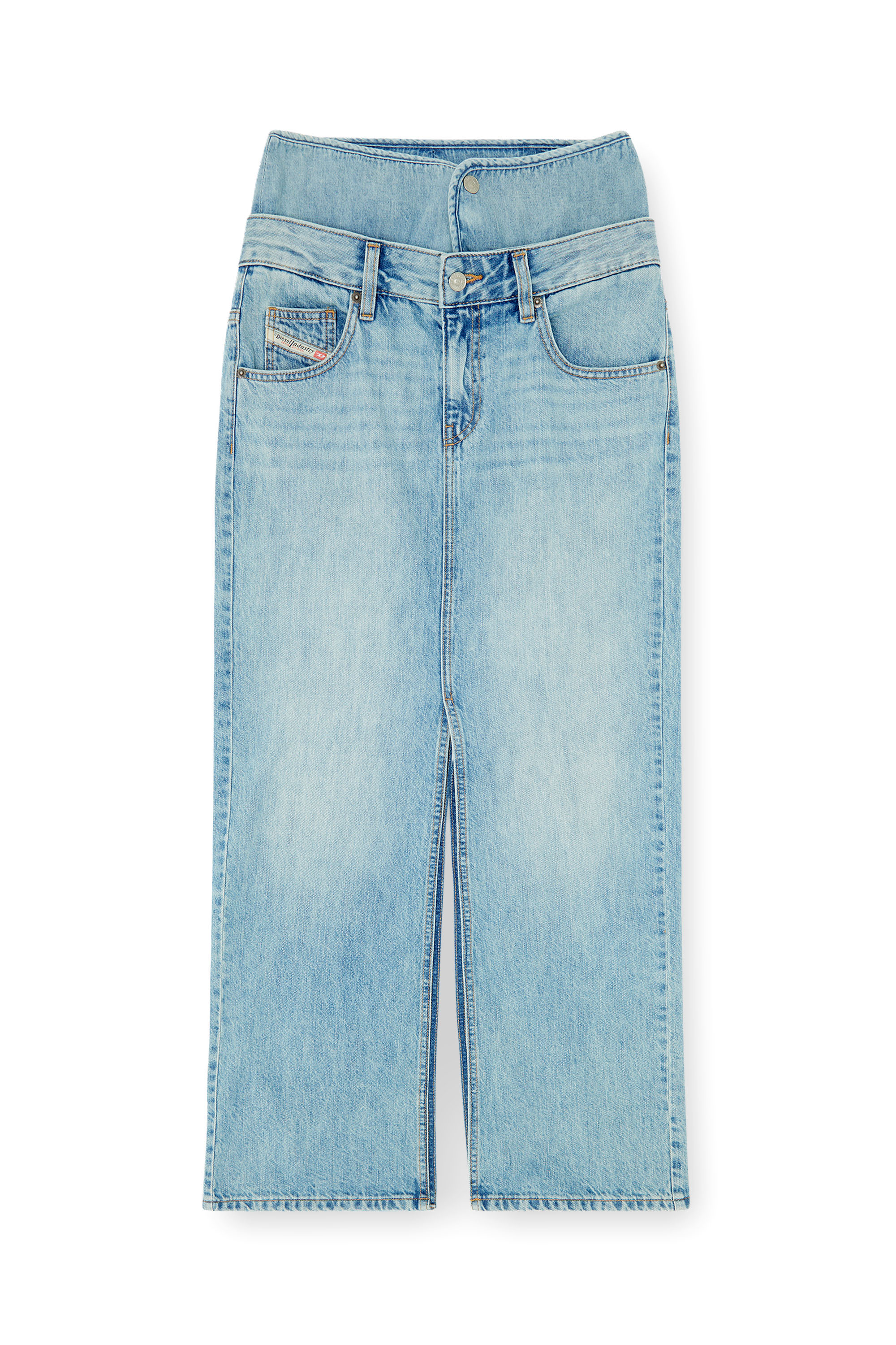 Diesel - DE-SPIVEY, Jupe longue en denim effet jean avec fentes Femme in ToBeDefined - 4