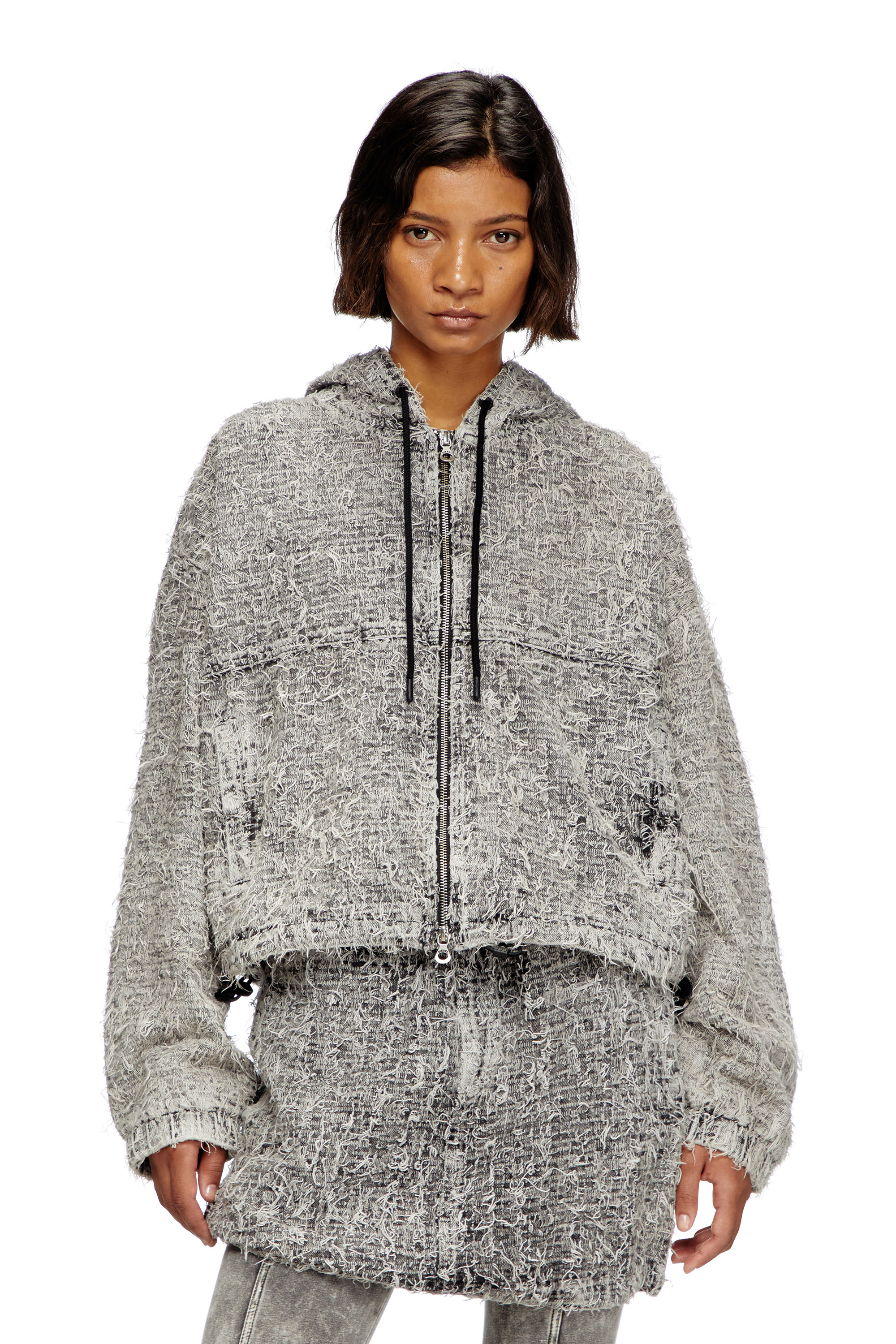 Diesel - DE-FLOW-S1, Giacca con cappuccio in denim bouclé Donna in Grigio - 1