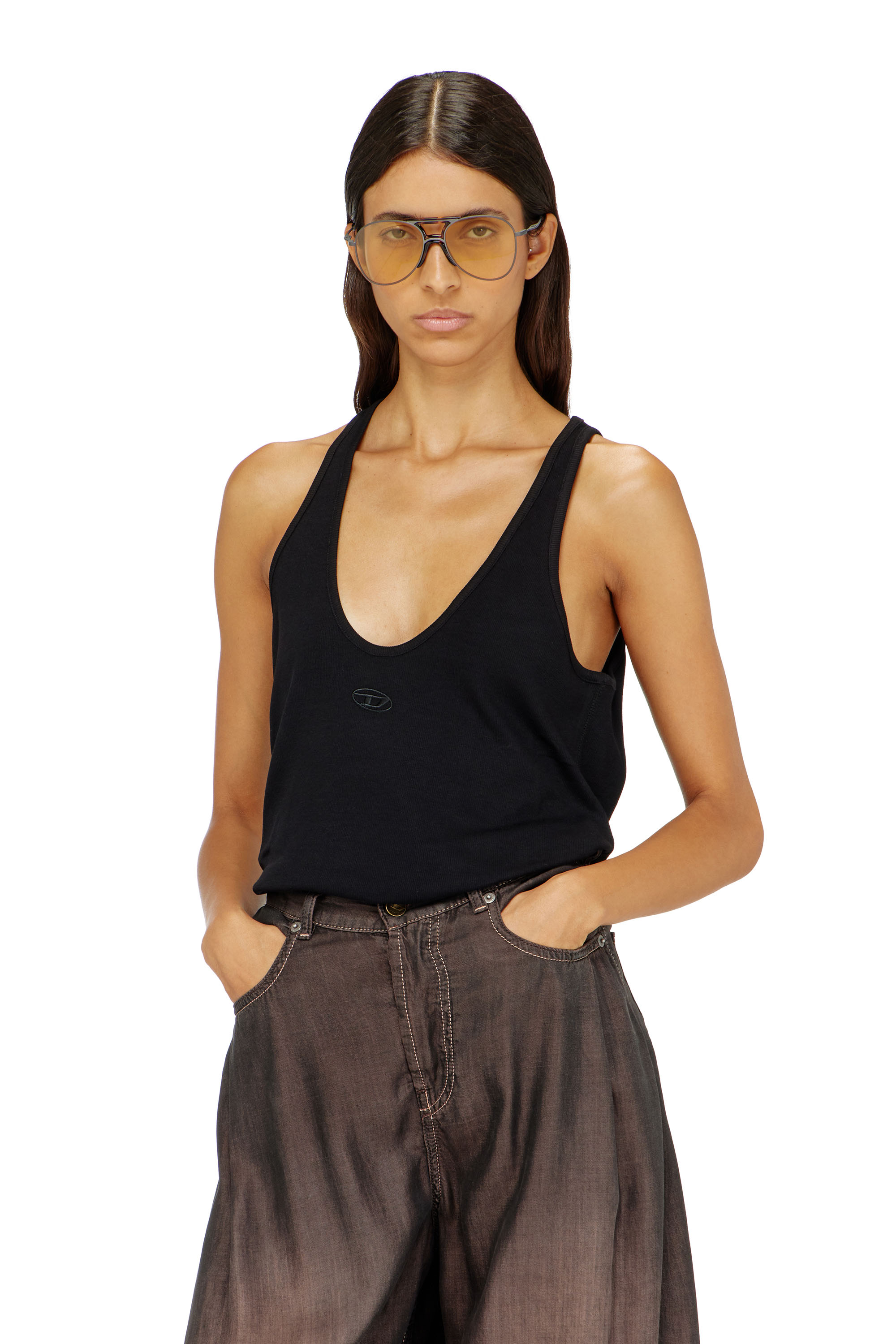 Diesel - T-IPSYA-LKDS, Damen Geripptes Tanktop mit Oval D in Schwarz - 1
