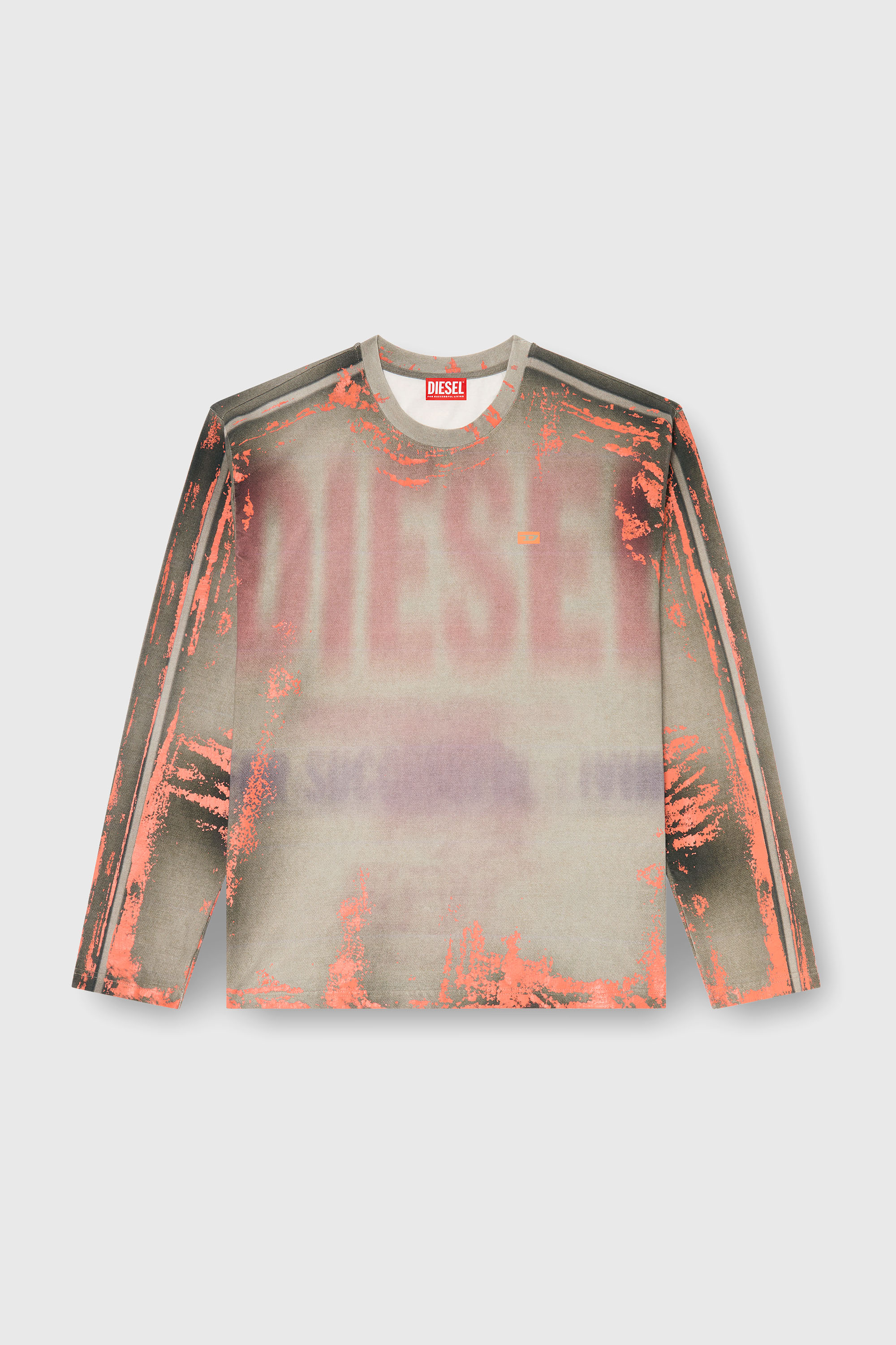 Diesel - T-FILMY, Herren Langarmshirt aus Cracked Jersey in Grau/Orange - 2