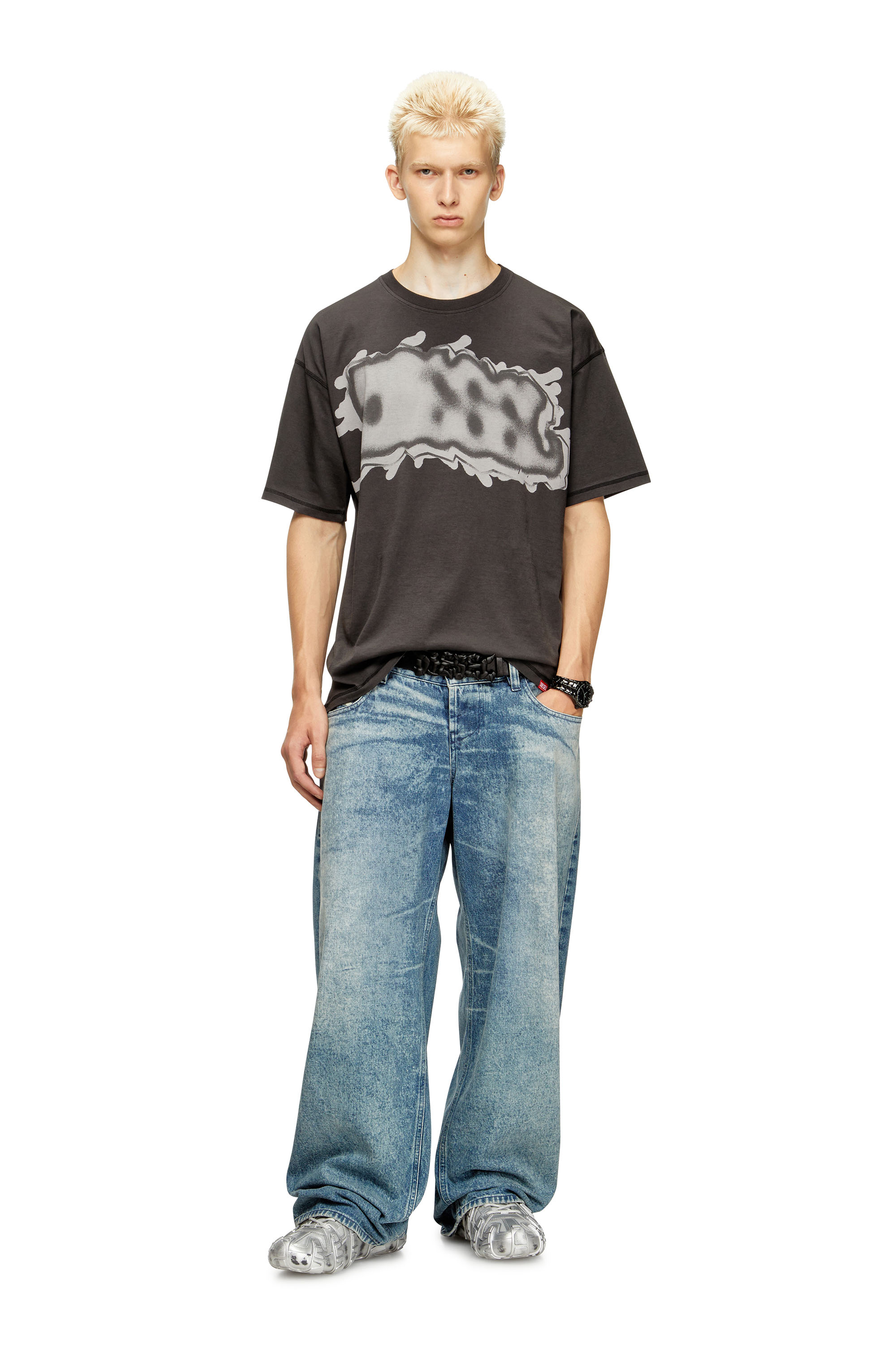 Diesel - T-LEONARD-IHBJ, T-shirt avec imprimé graffiti Homme in Gris - 2