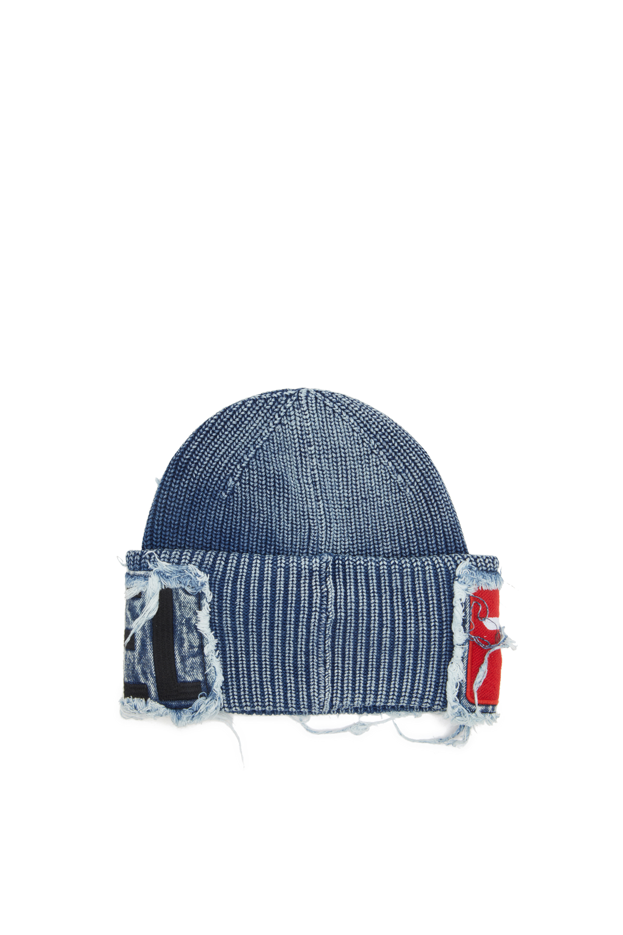Diesel - K-FROK, Beanie effetto denim con patch Unisex in Blu - 2