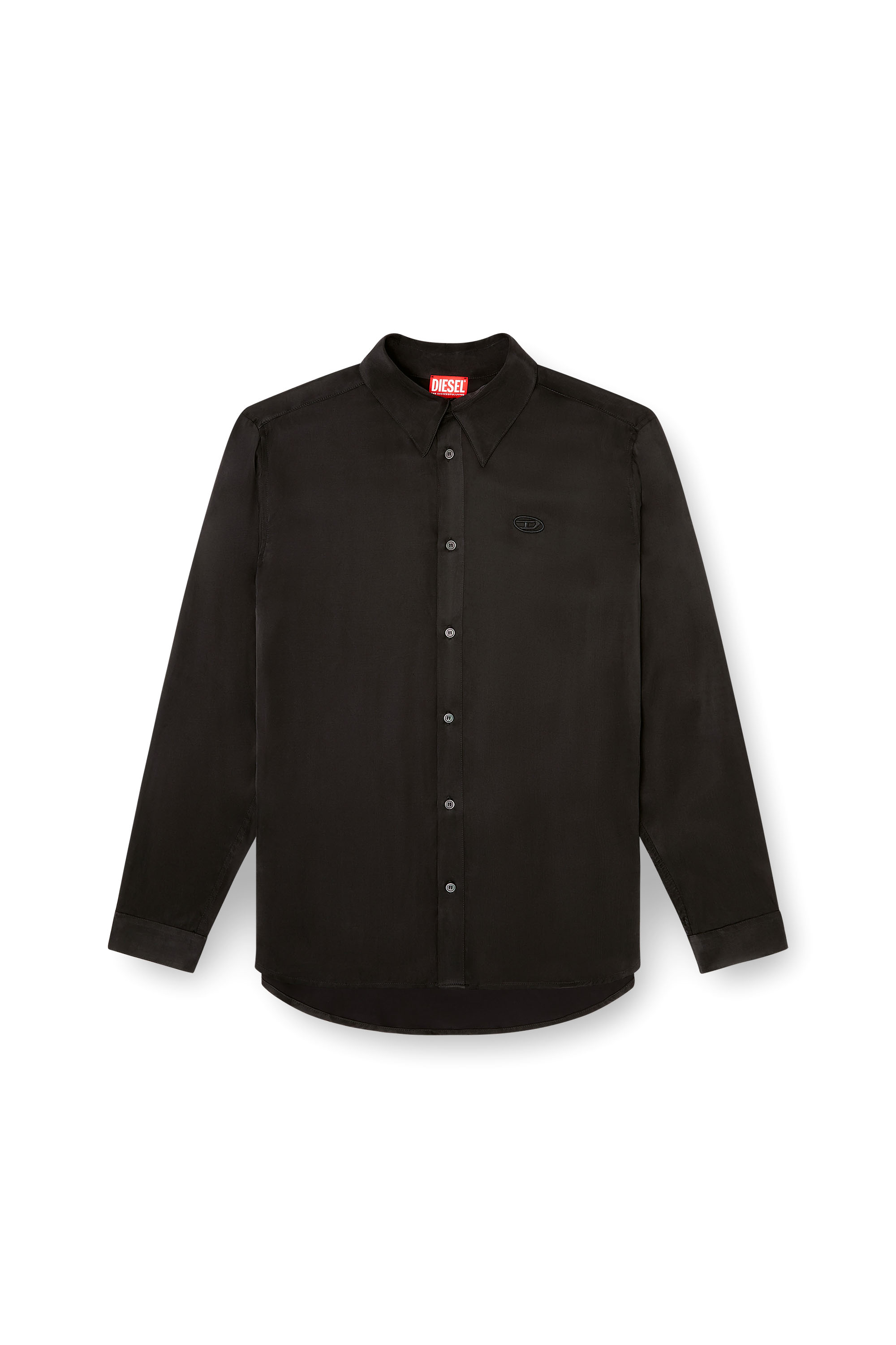 Diesel - S-SIMPLY-AJFU, Camicia in cupro con logo ricamato Uomo in Nero - 3