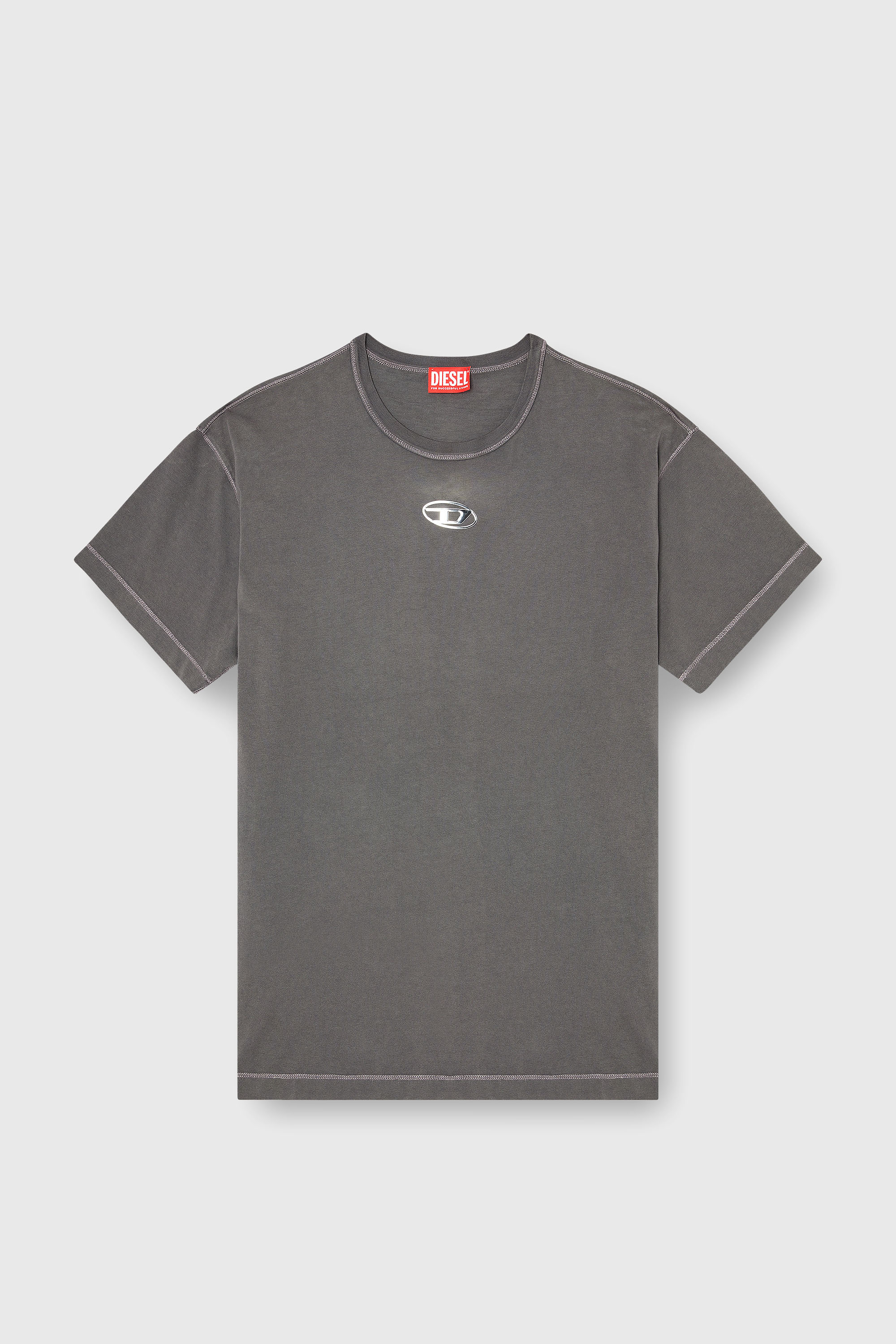 Diesel - T-NORM-IOD, T-shirt in cotone leggero con logo Oval D metallizzato Uomo in Grigio - 2