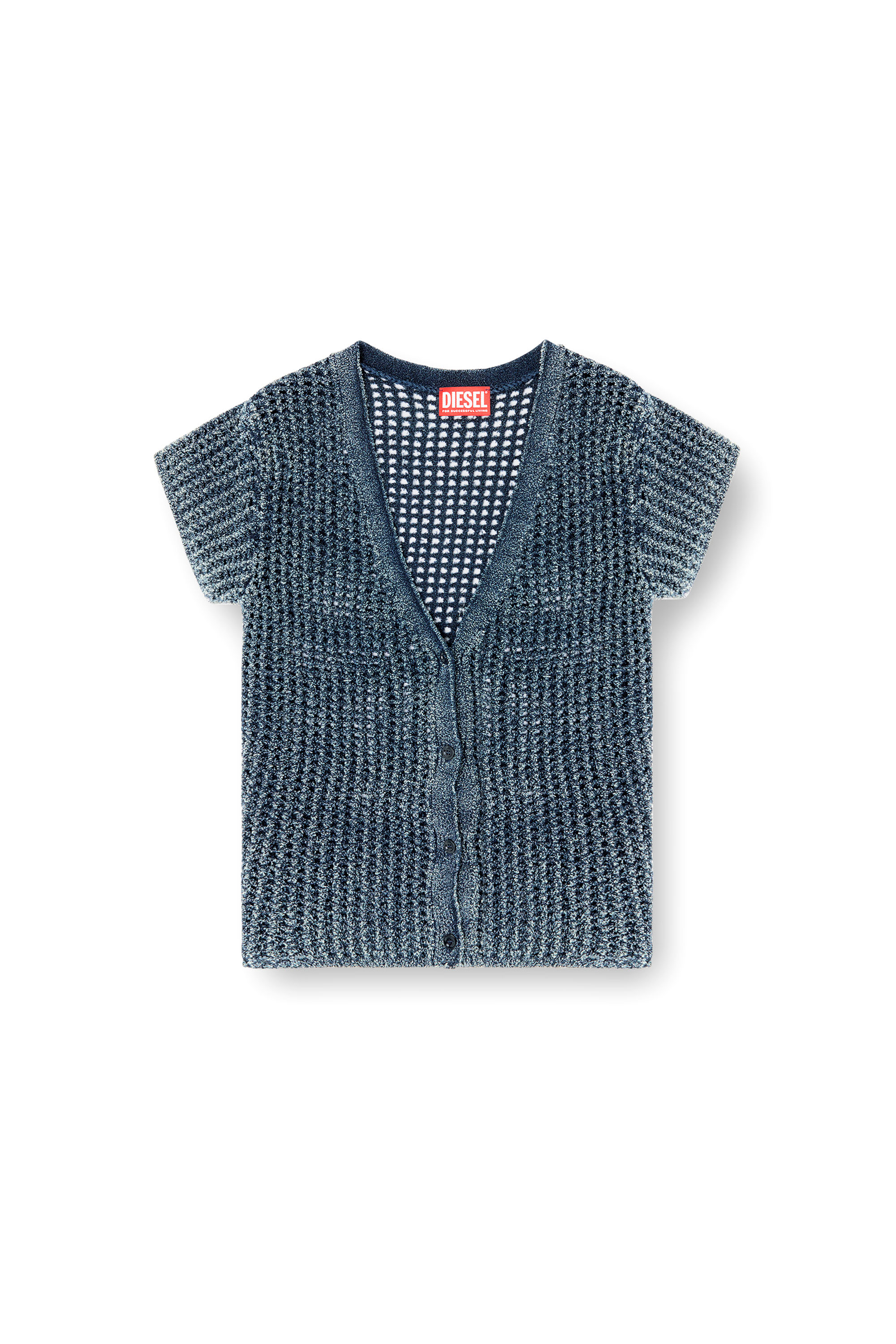 Diesel - M-REZ, Cardigan a maniche corte traforato in denim Donna in Blu - 3